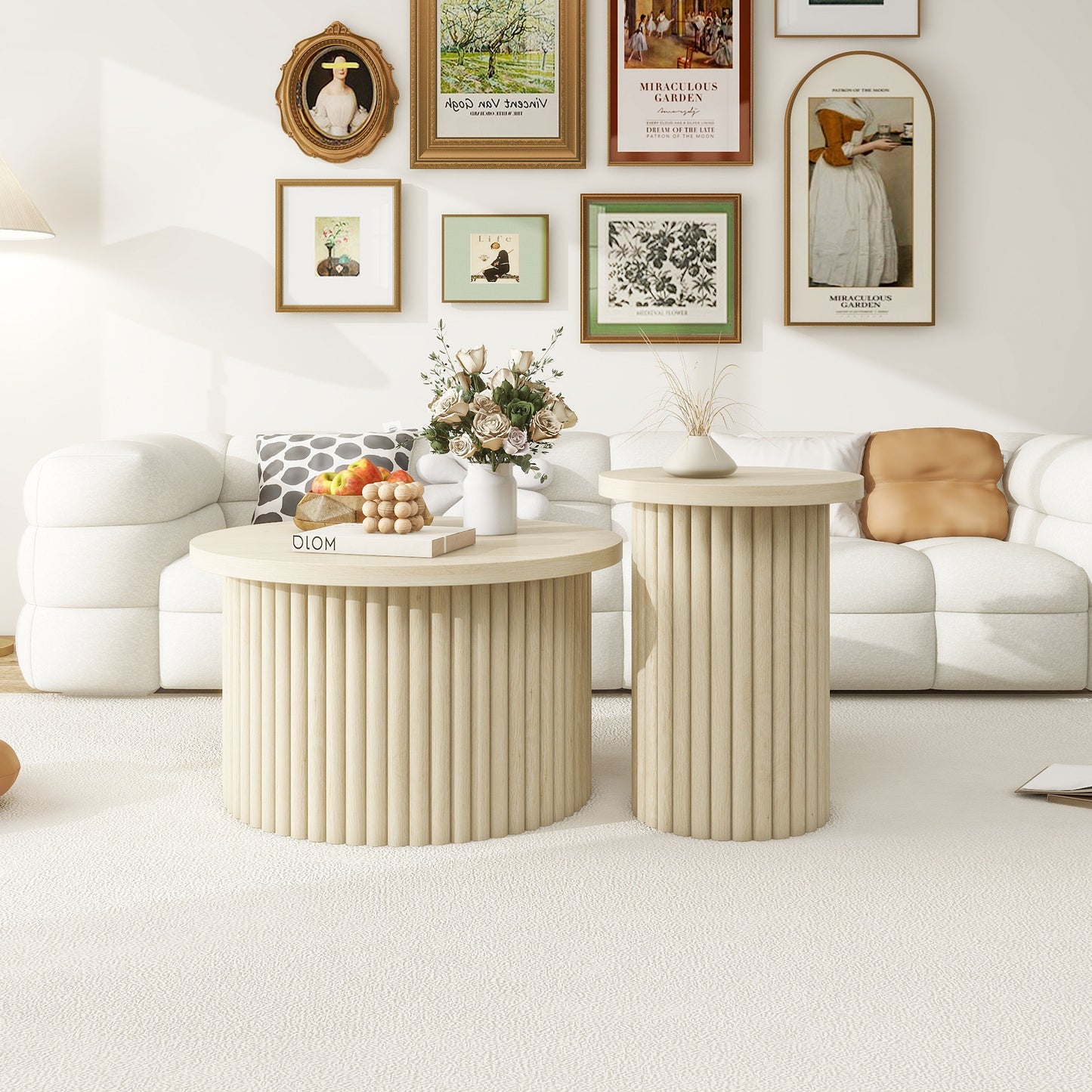 Coffee Table (Set of 2), Round Coffee Table, Modern Side Tables Accent End Table For Living Room, Apartment - Natural