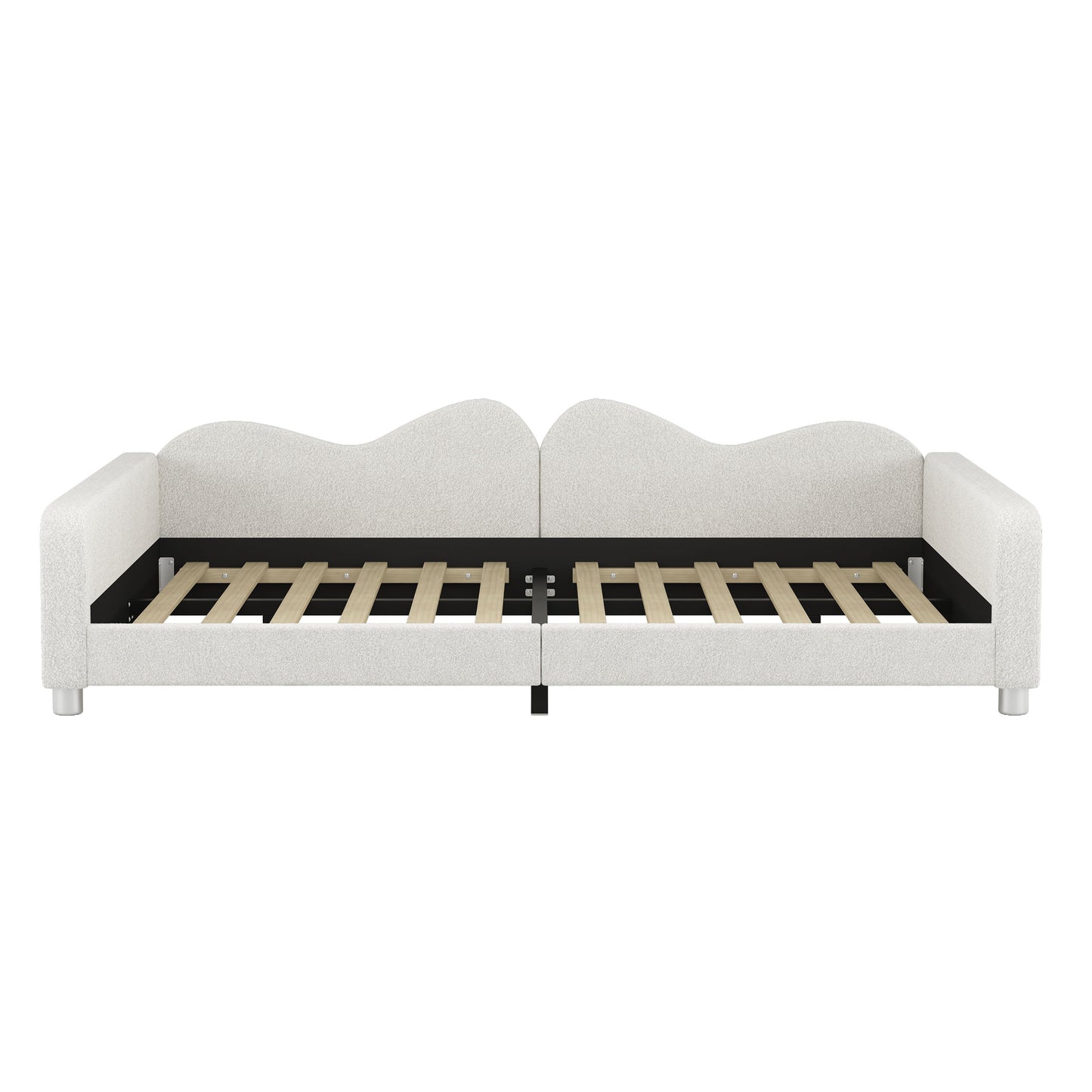 Full Size Upholstered Daybed, Sherpa Fabric Sofabed With Cloud-Shaped Backrest, No Box - Spring Needed - White