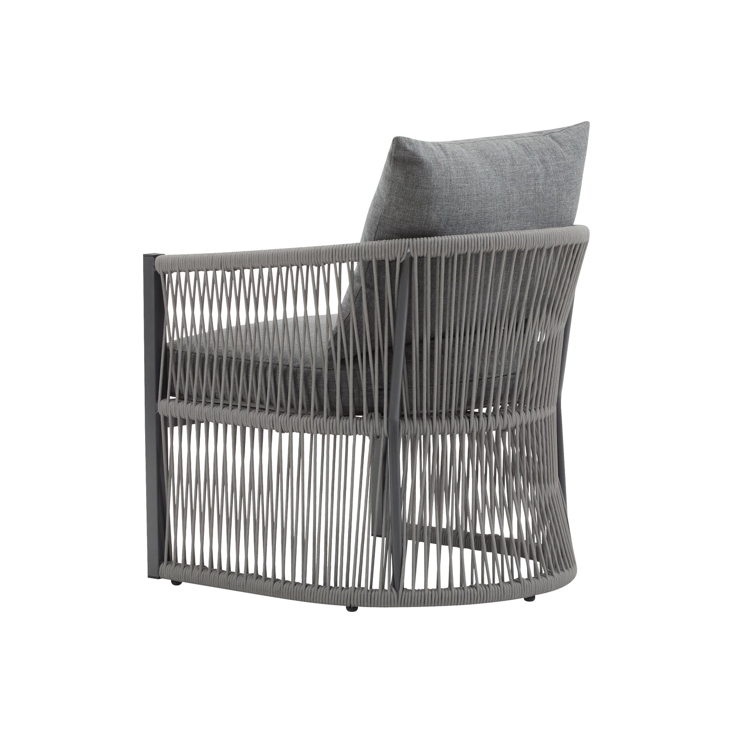 Modern Curved Aluminum Lounge Chair With Stylish Rope - Weave Design And Cushioned Comfort For Outdoor Living - Gray