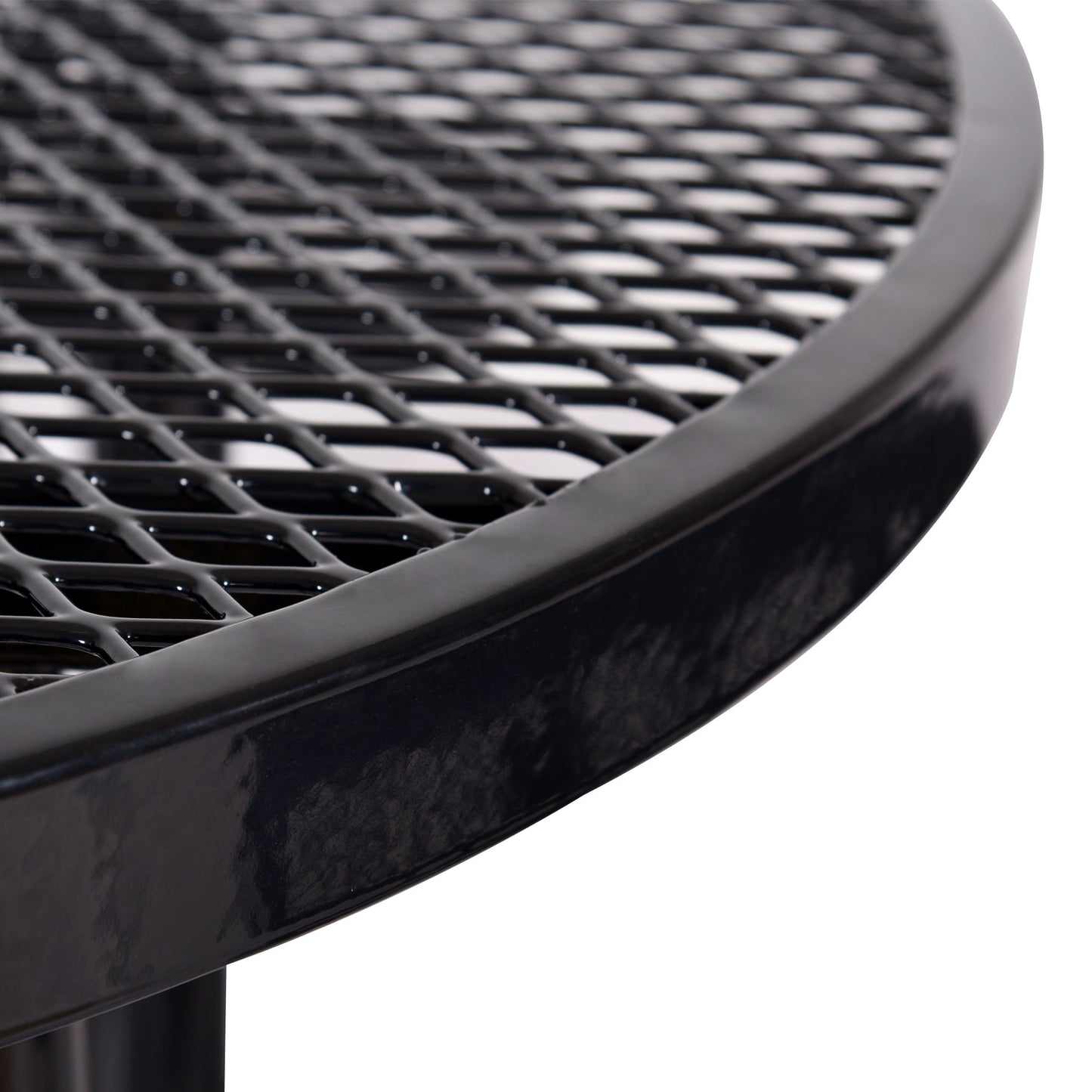 Round Outdoor Steel Picnic Table, With Umbrella Pole - Black