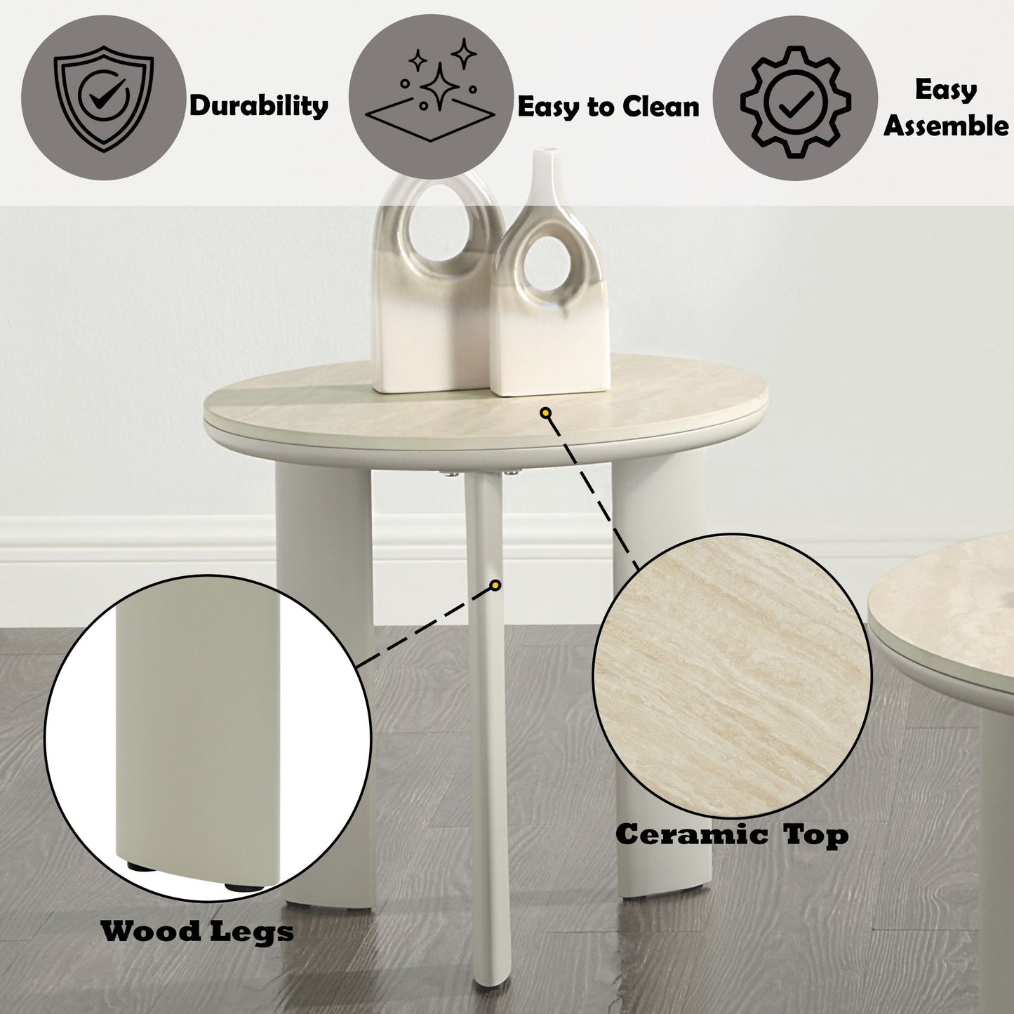 Ingram - Ceramic Top End Table - Light Gray