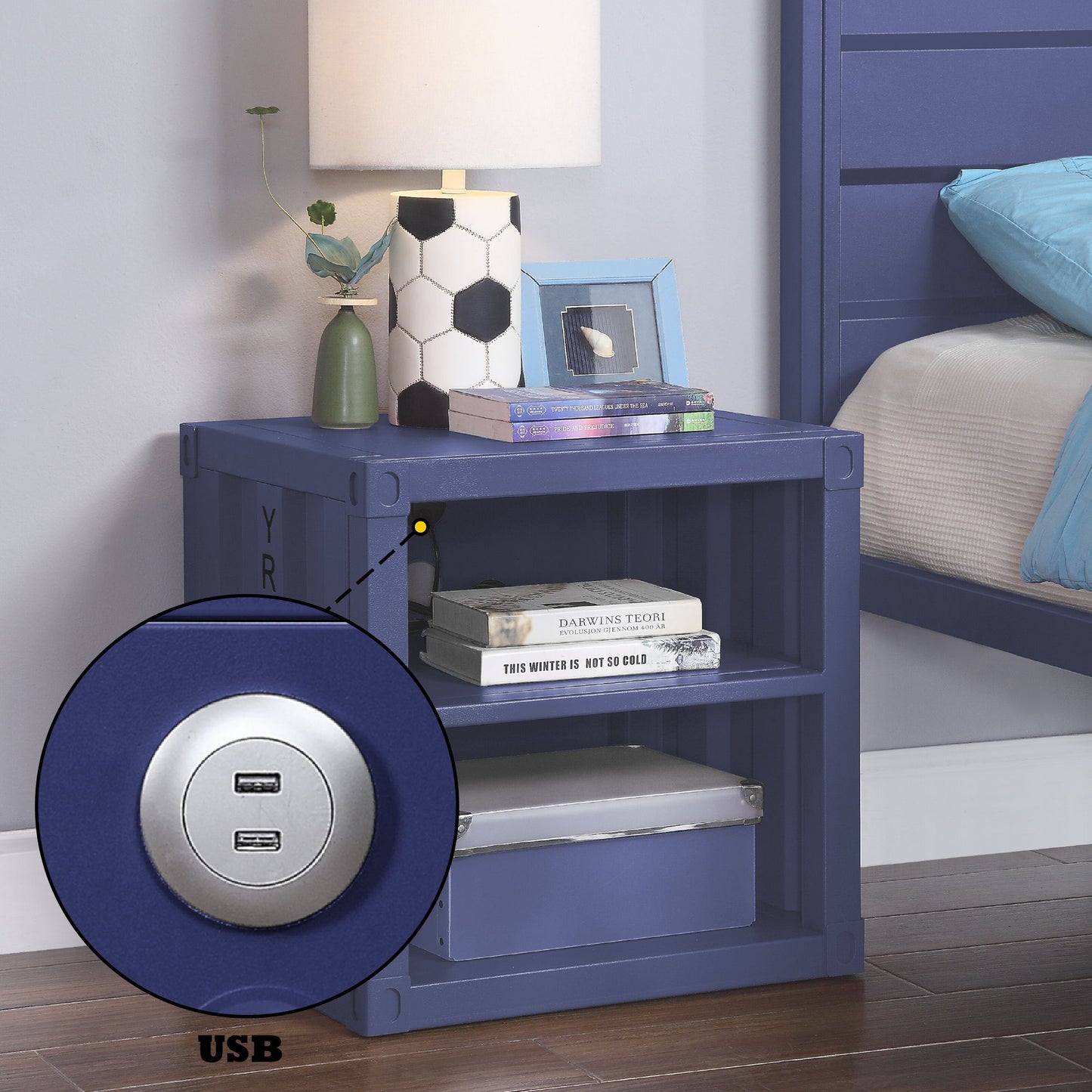 Cargo - Nightstand With USB - Blue