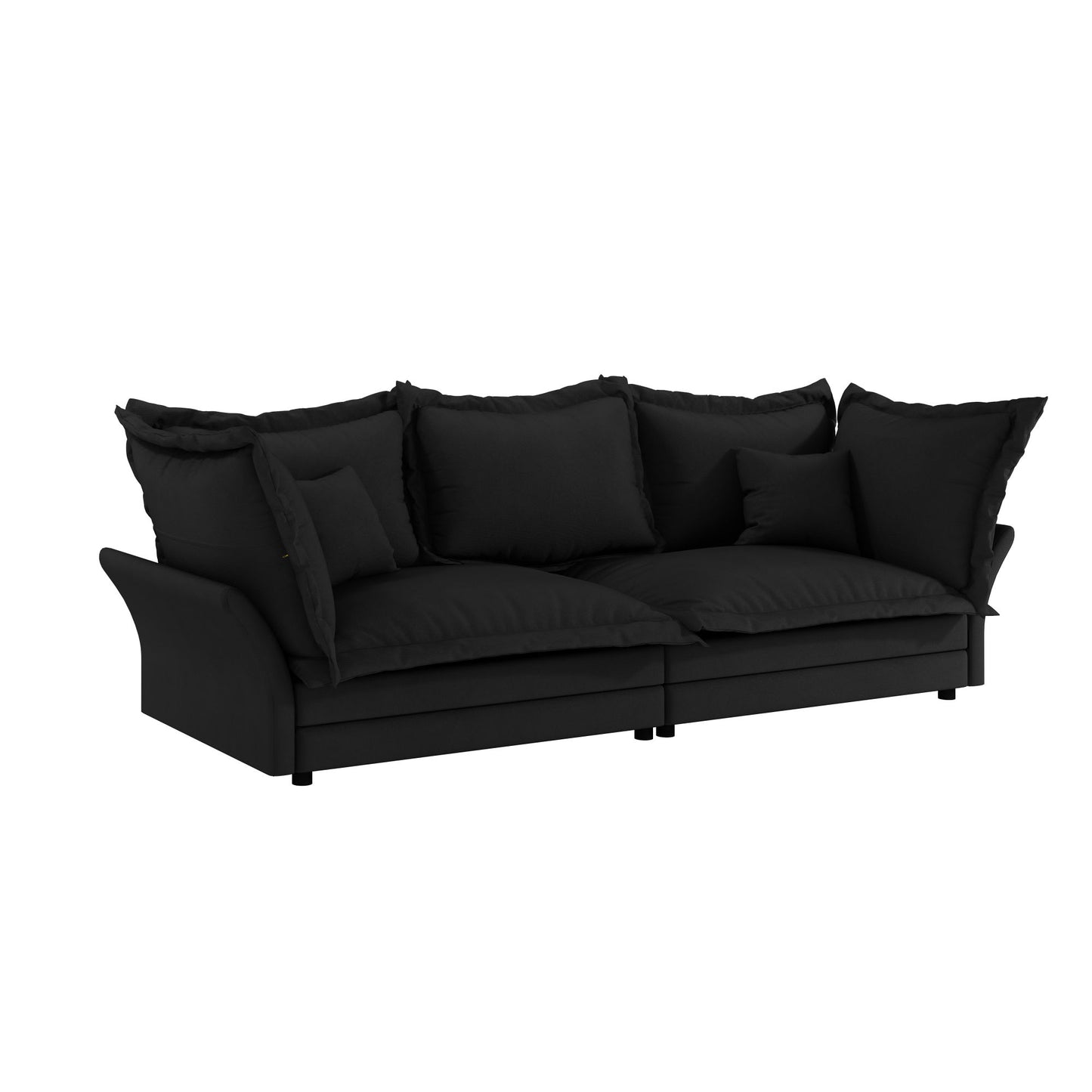 Modern Comfy Upholstered Sofa Cloud Couch, Deep Seat Couches With Multiple Large Soft Pillows, Convertible Deep Seat Chaise Longue For Living Room - Black