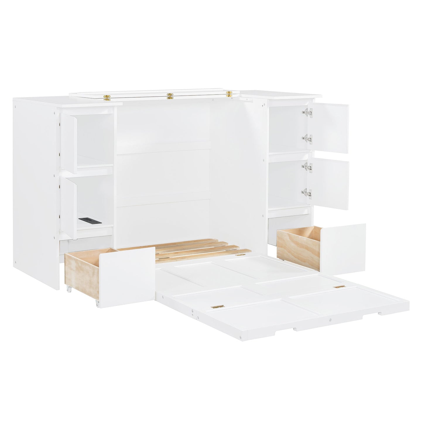 Twin Size Murphy Bed With Drawers, Cabinets, And USB Ports - White