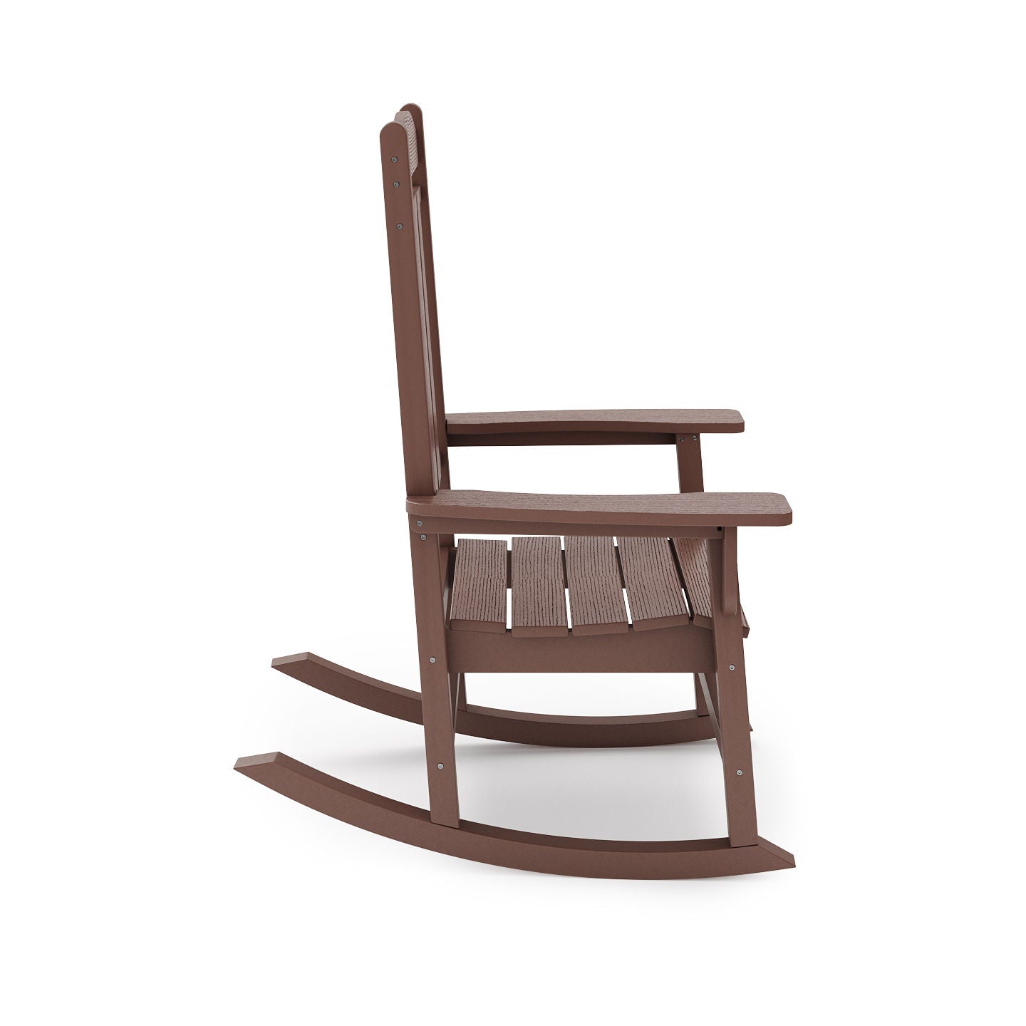 Pecan Traditional Porch Rocker Classic HDPE Poly Lumber For Porch, Patio, And Garden Comfort - Brown