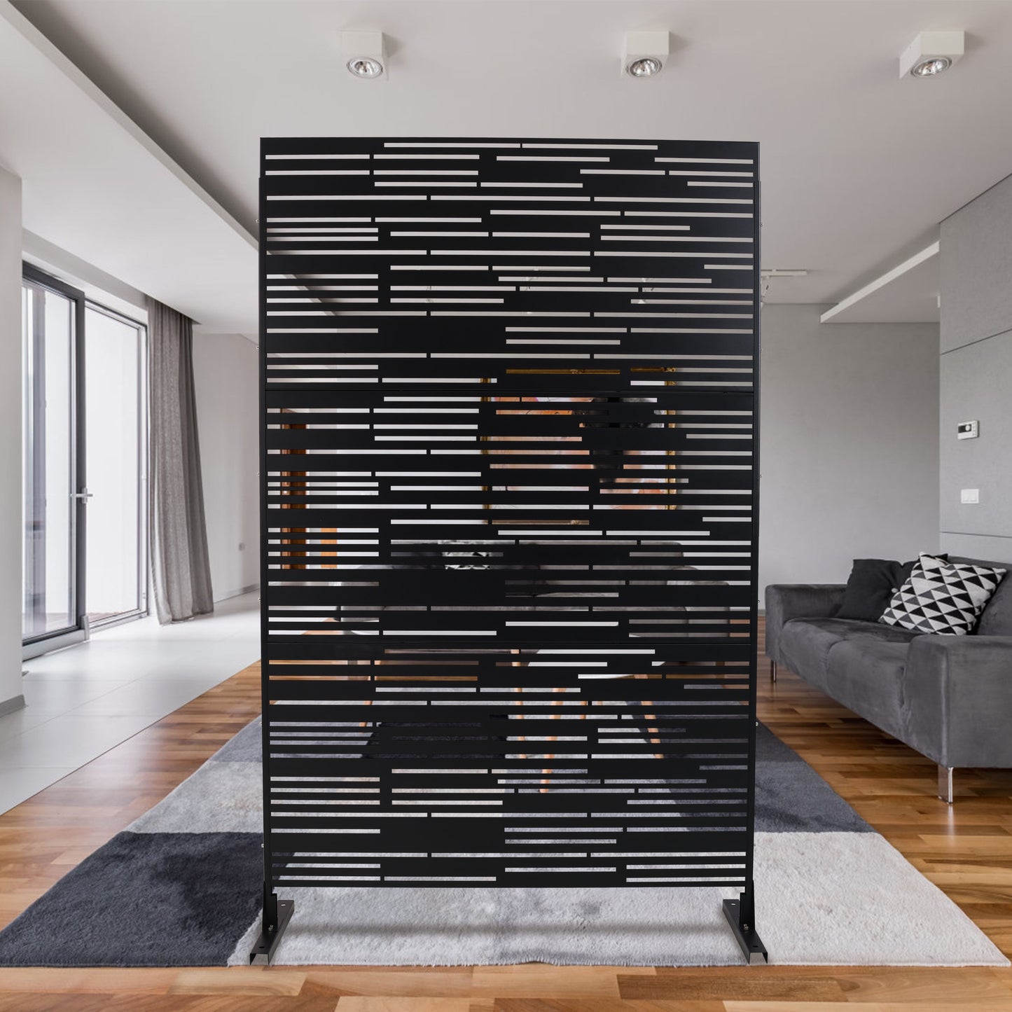 Outdoor & Indoor Privacy Screen Freestanding Decorative Panel Steel - Black