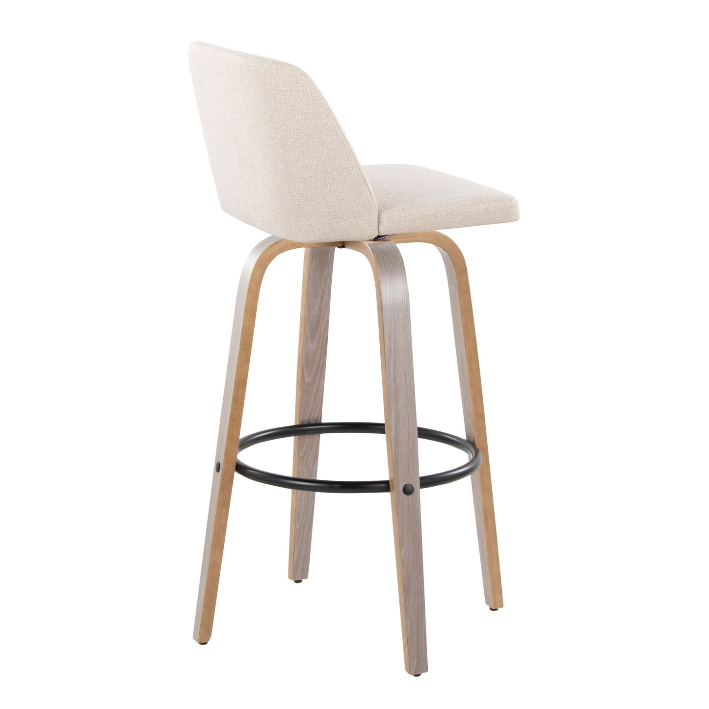 Toriano - Contemporary Fixed Height Barstool With Swivel & Round Footrest (Set of 2) - Light Gray / Cream