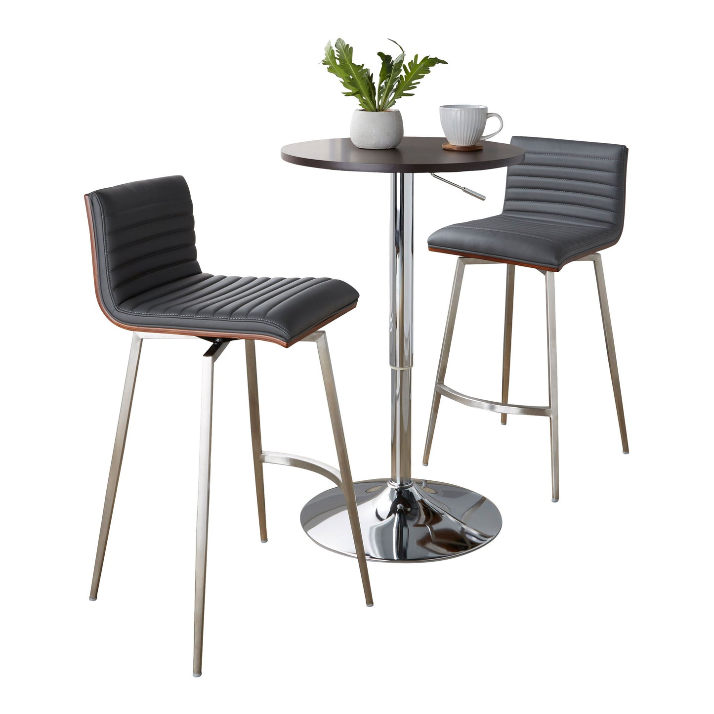 Mason - 3 Piece Swivel Mid-Century Modern Counter Height Dining Set With Adjustable Table - Chrome / Brown / Gray