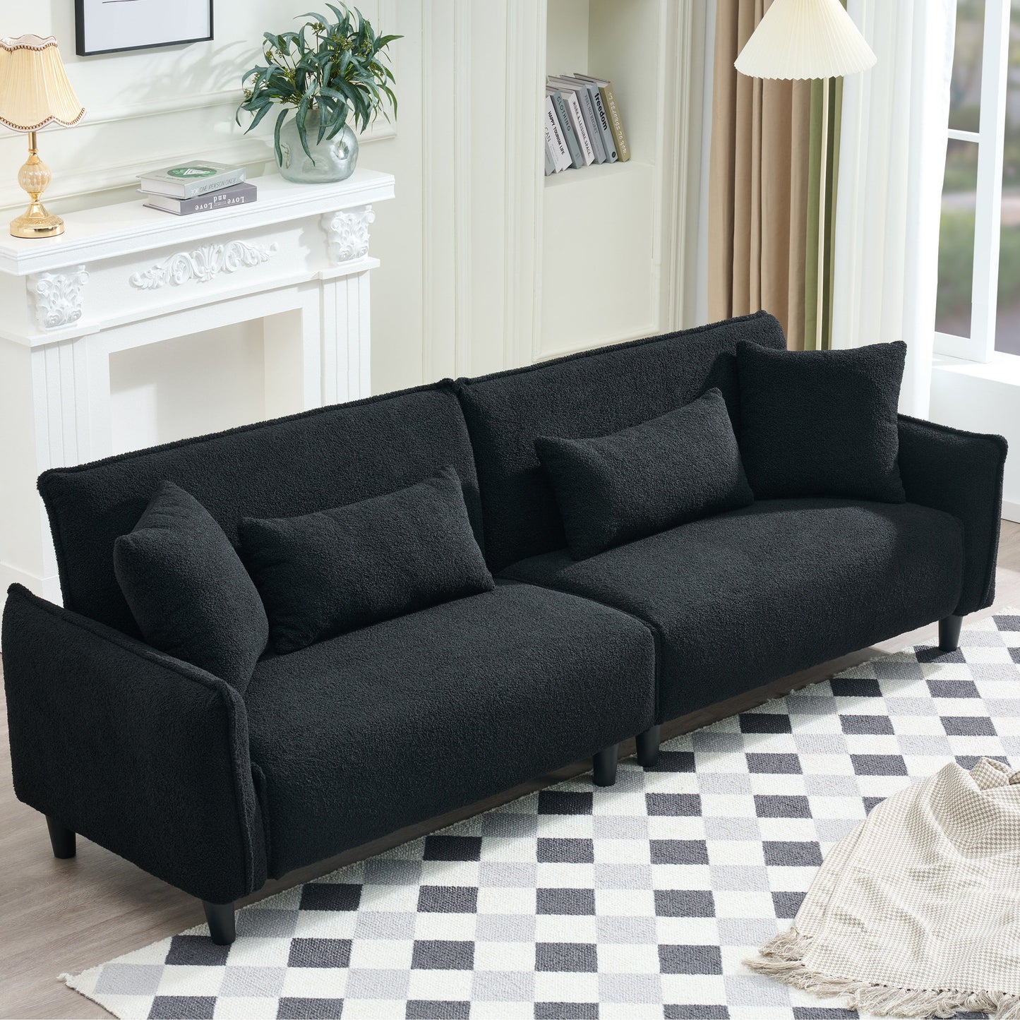 Modern Teddy Velvet Sofa, Comfort And Style For Living Spaces - Black