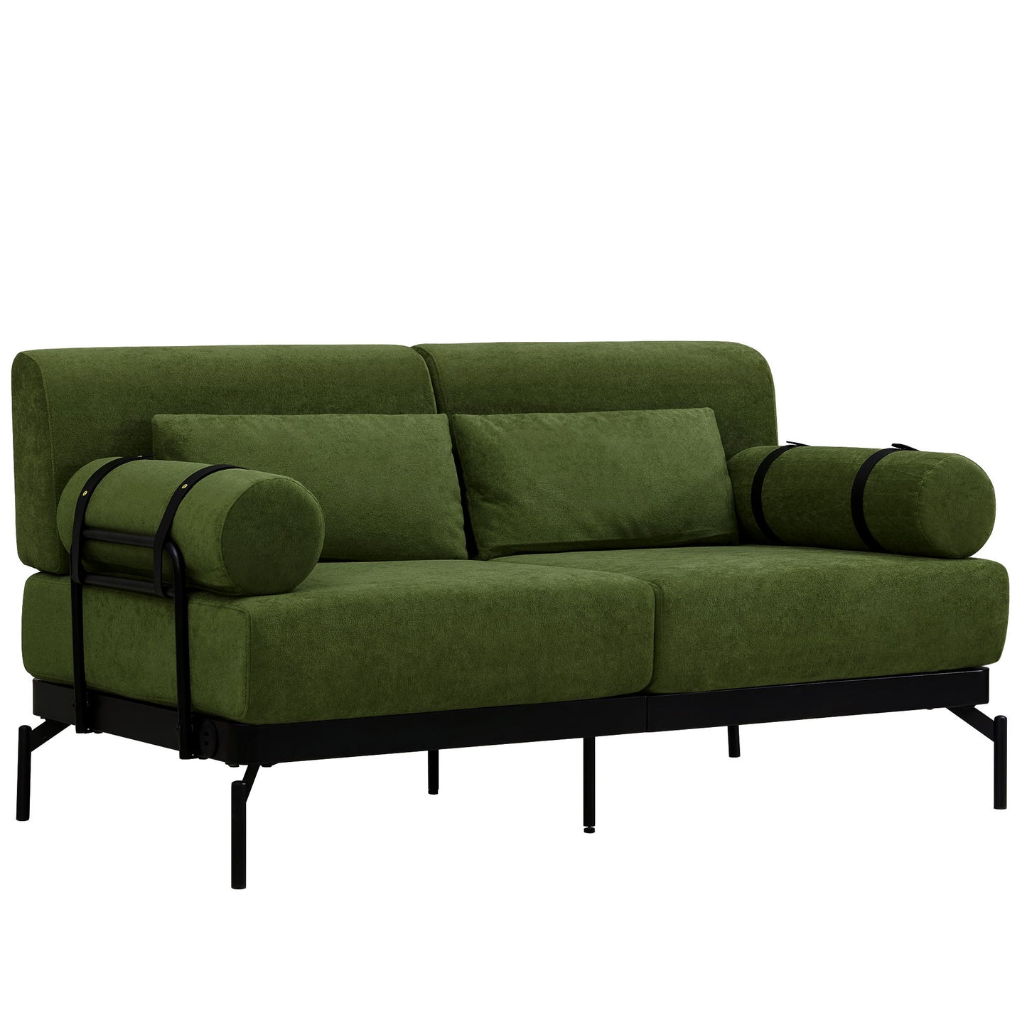 Modern Loveseat Sofa 2 Seater With USB Ports, Cylindrical Armrests - Green