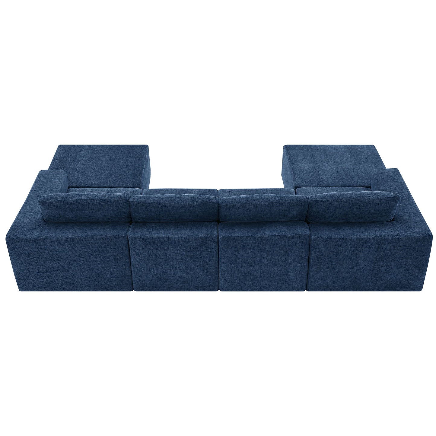 Modular U Shaped Sectional With Ottomans, Luxury Cloud Floor Couch With Deep Seat Fully Compressed Upholstered Sofa - Navy