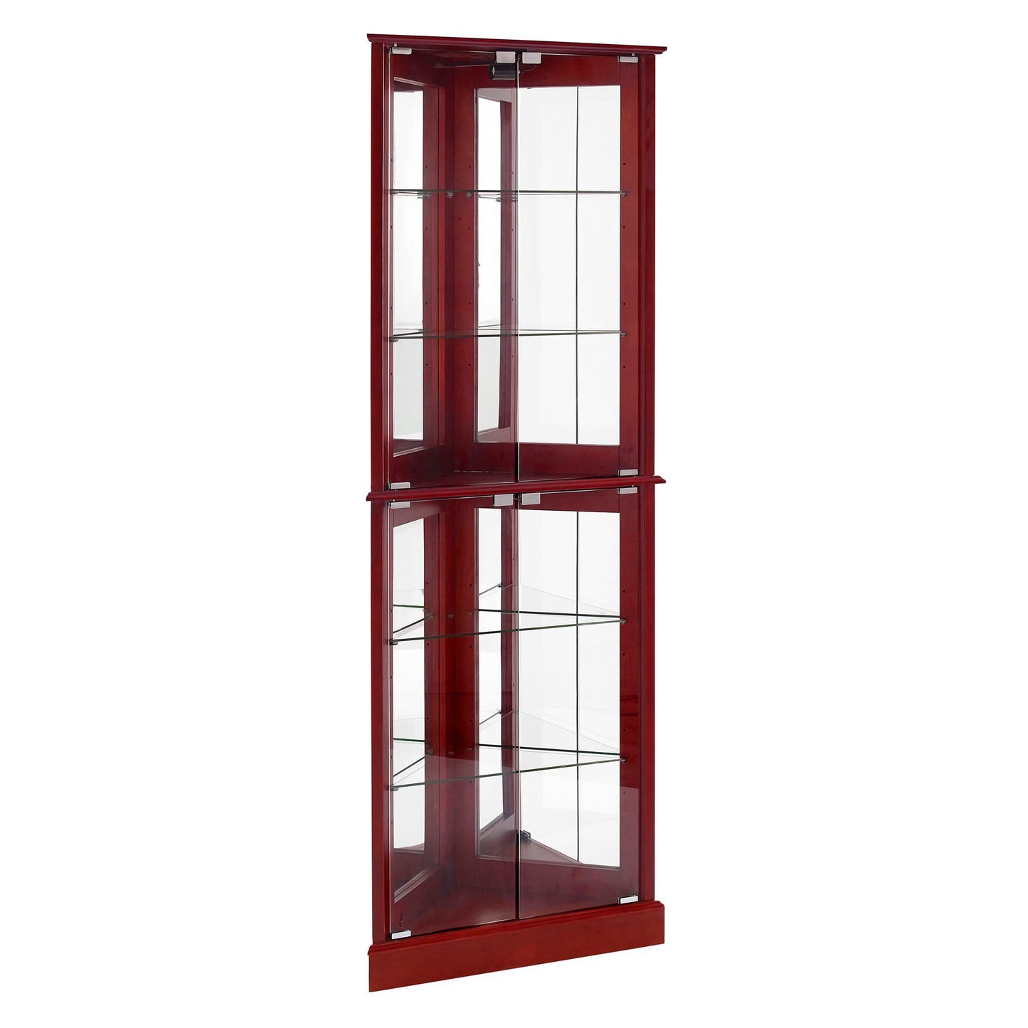 Corner Curio Dispaly Cabinet With Lights, Adjustable Tempered Glass Shelves, Mirrored Back (E26 Light Bulb Not Included) - Cherry