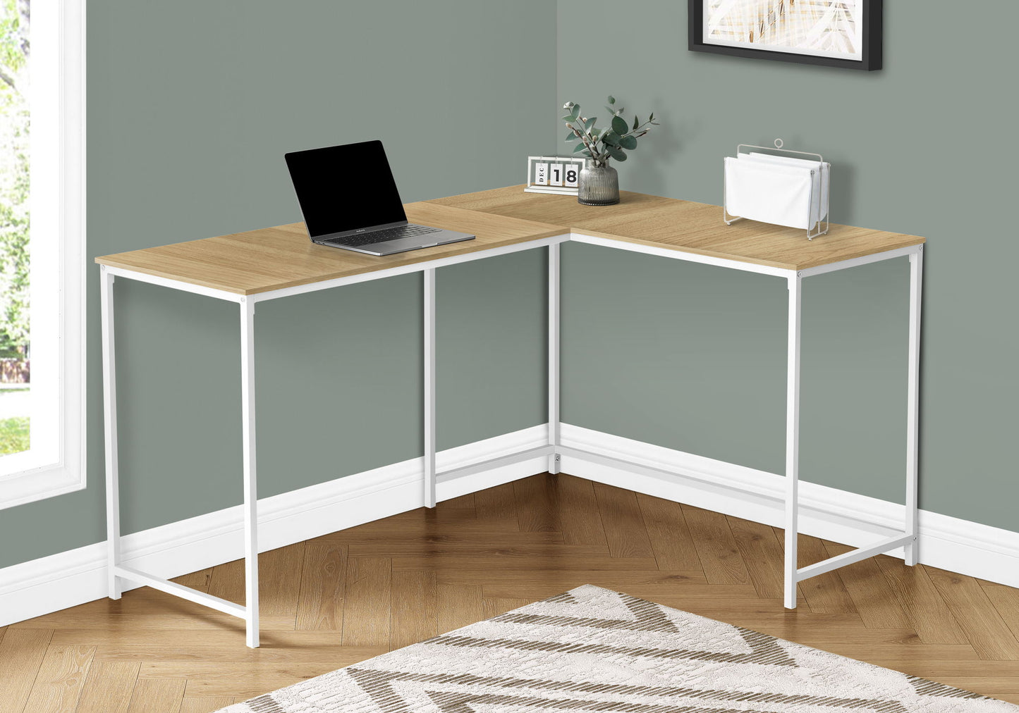 Computer Desk, Home Office, Corner, L Shape, Laptop, Contemporary & Modern - Natural