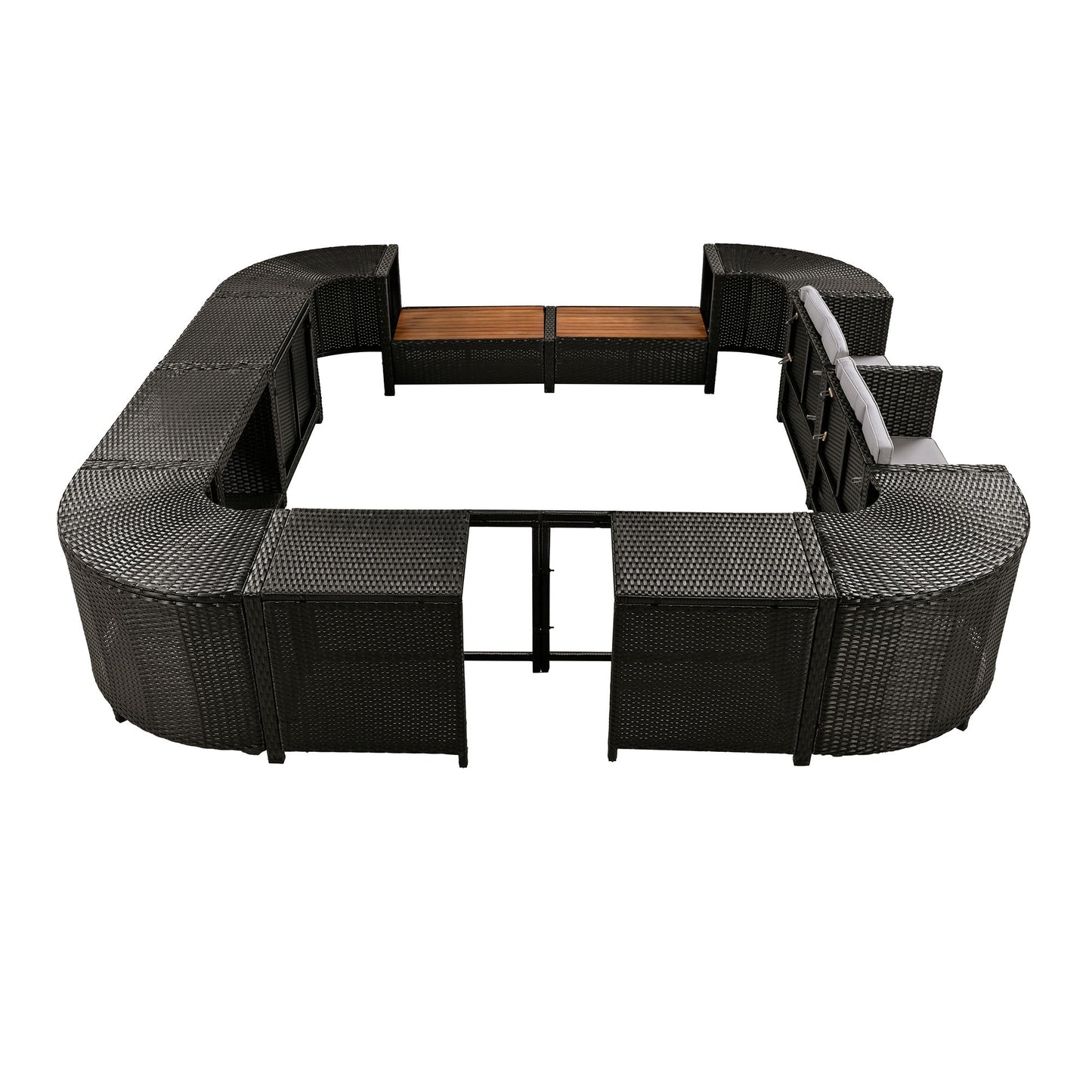Spa Surround Spa Frame Quadrilateral Outdoor Rattan Sectional Sofa Set With Mini Sofa, Wooden Seats And Storage Spaces - Gray