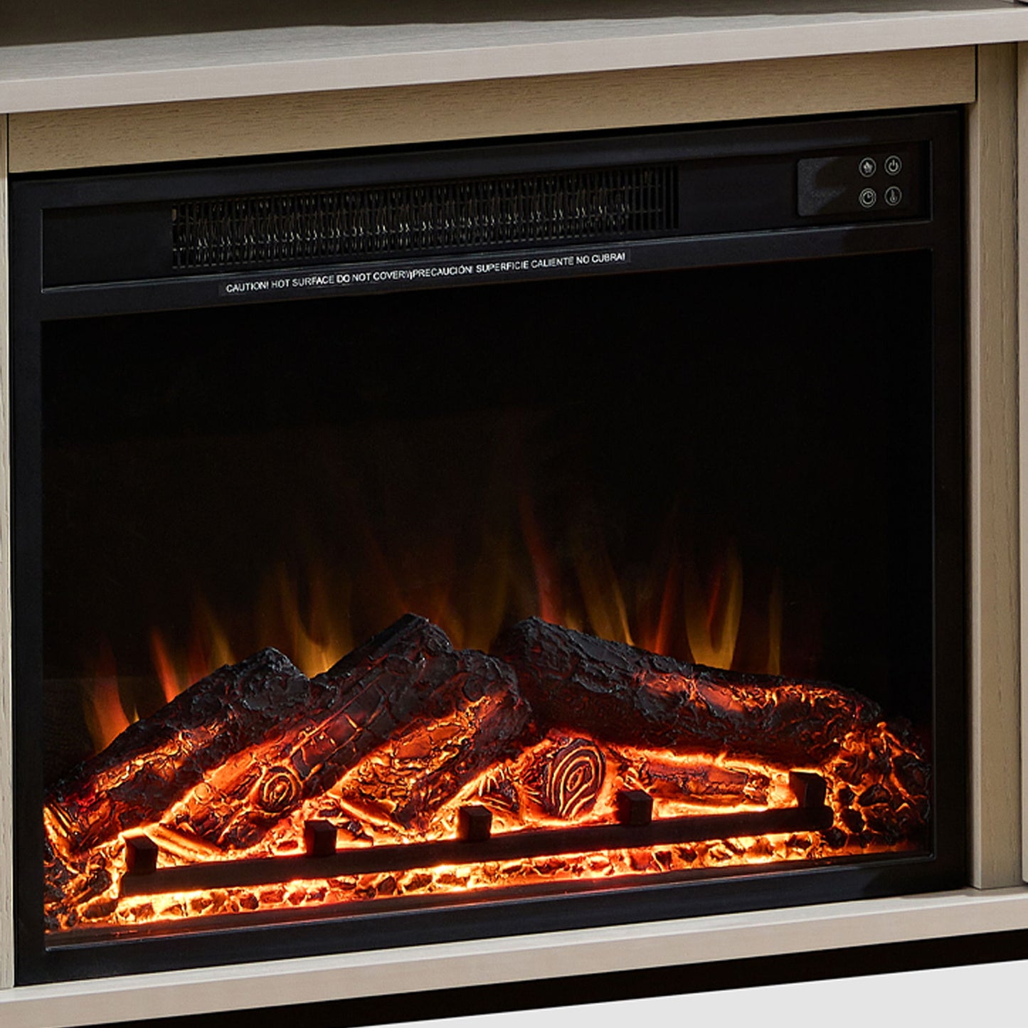Modern Solid Wood Cabinet With Adjustable Shelves And Remote-Controlled Fireplace - Light Gray