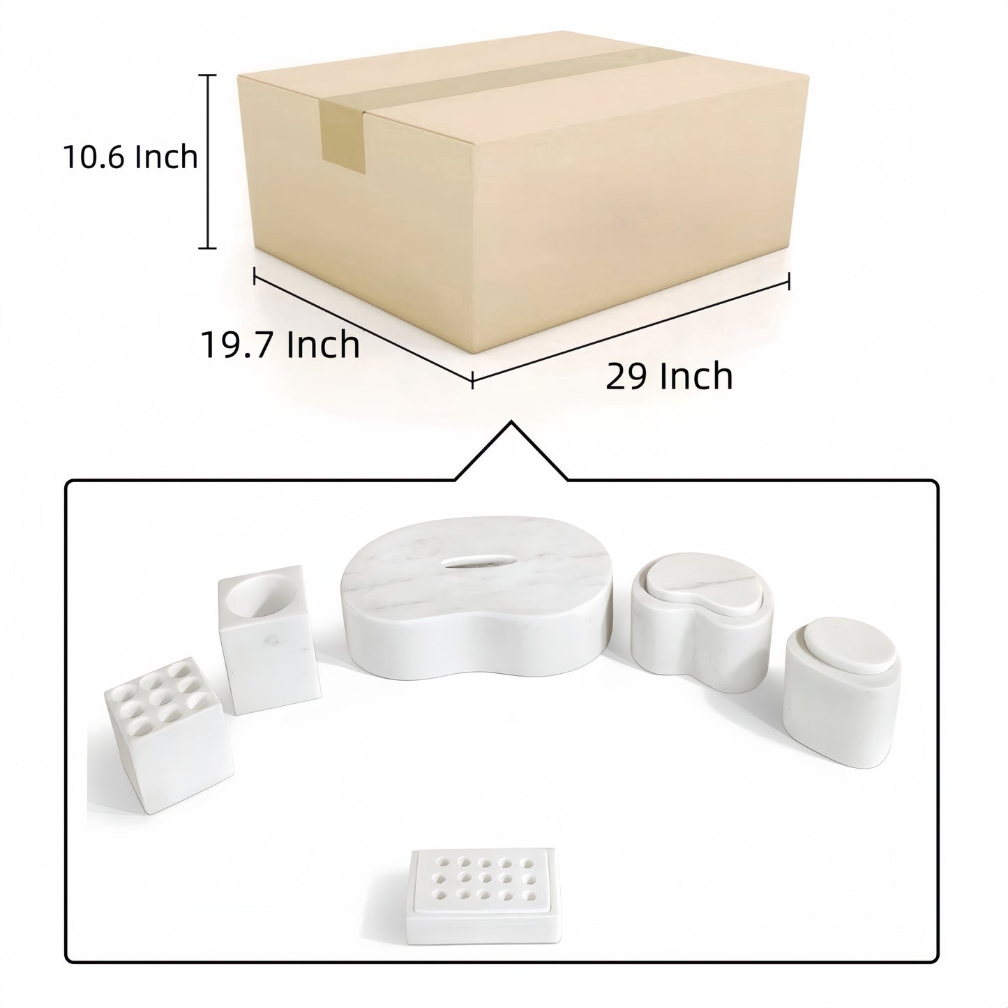 Marble Bathroom Accessories Set - Natural Stone - White / Natural