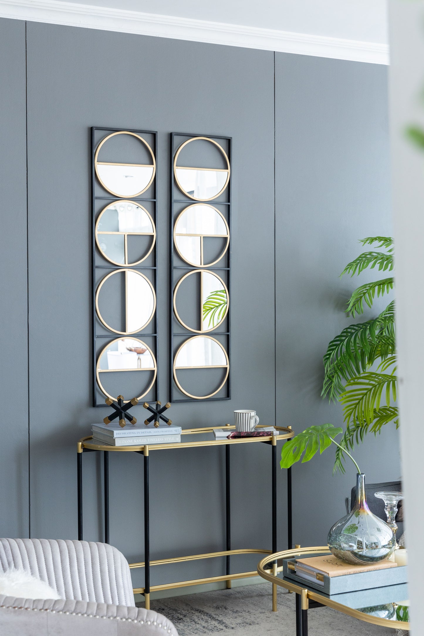 Eclectic Styling Metal Beaded Wall Mirror With Contemporary Design For Bedroom, Liveroom - Golden Black