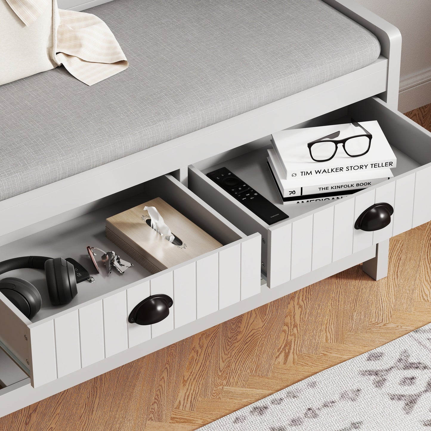 Modern 3 In 1 Hallway Hall Tree With Storage Drawers, Coat Rack, Shoe Rack Bench, And Cushion - Gray
