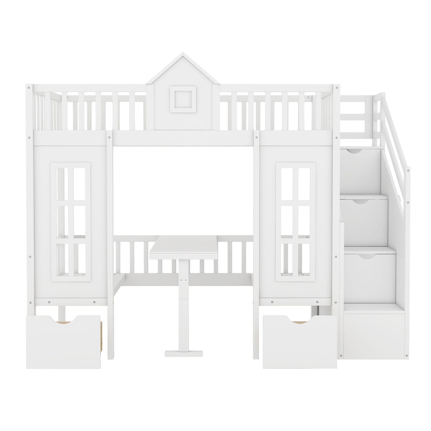 Twin Over Twin Bunk Bed With Changeable Table, Turn Into Upper Bed And Down Desk - White