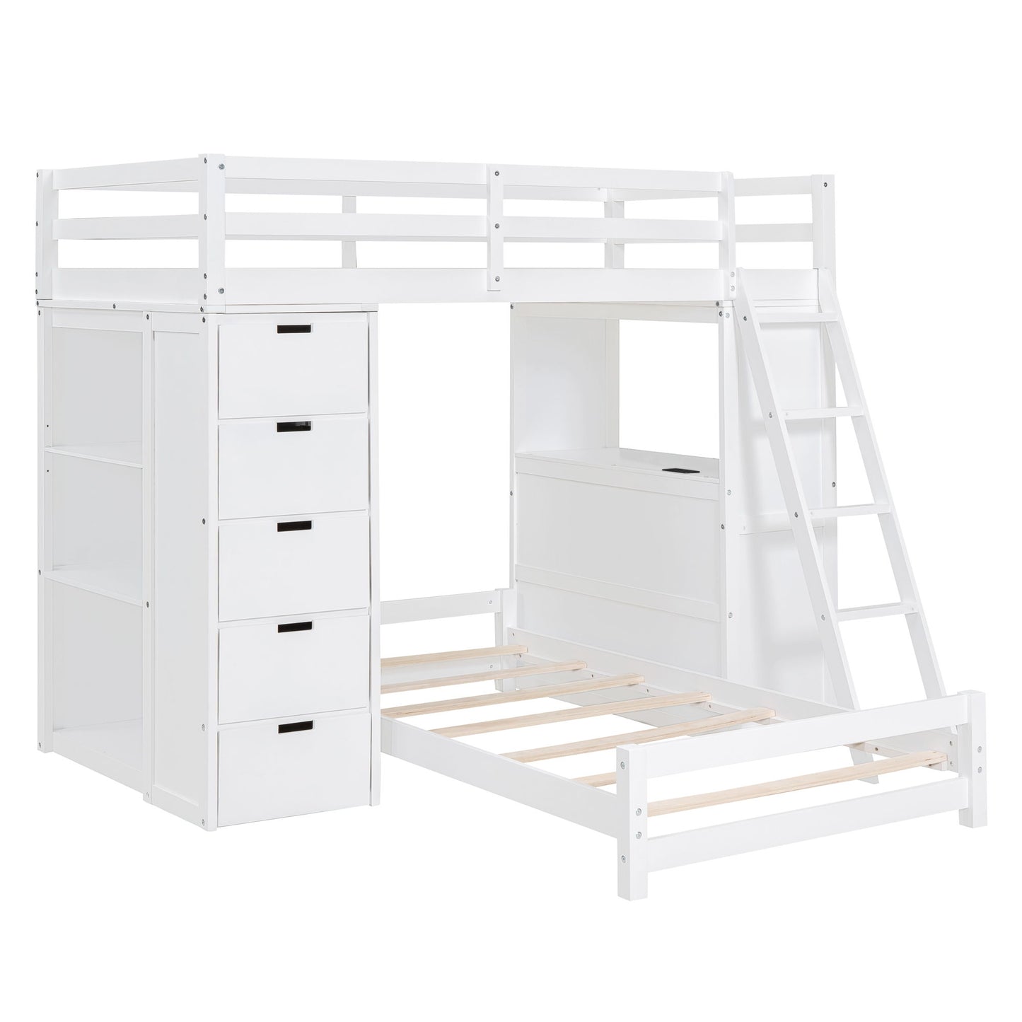 Twin Over Twin Bunk Bed With LED Light And USB Ports - White