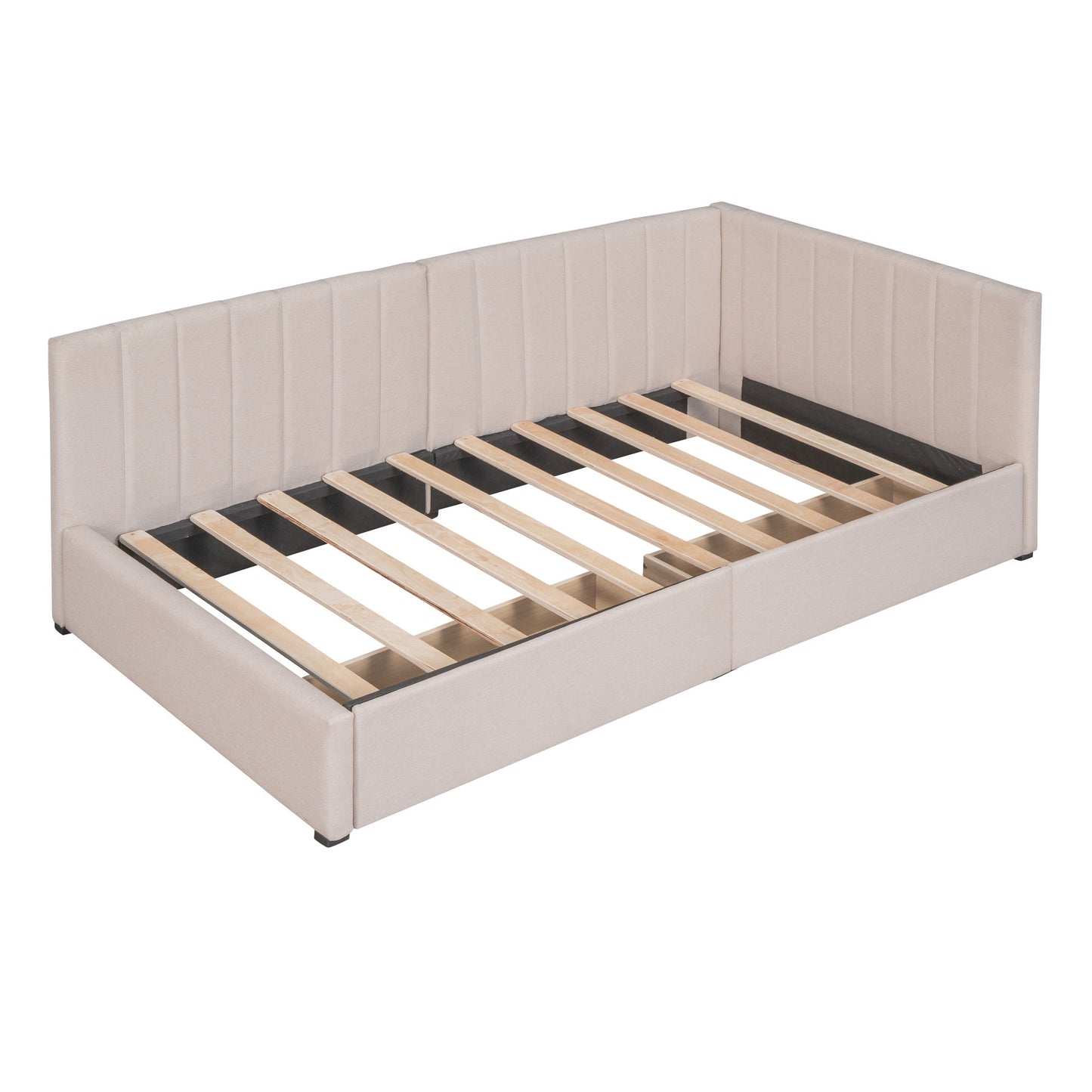 Twin Size Upholstered Daybed With 2 Storage Drawers, Sofa Bed Frame No Box Spring Needed - Beige