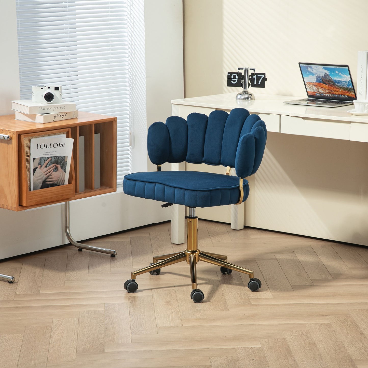 Modern Home Office Desk Chair With Adjustable Height And Swivel Wheels - Navy