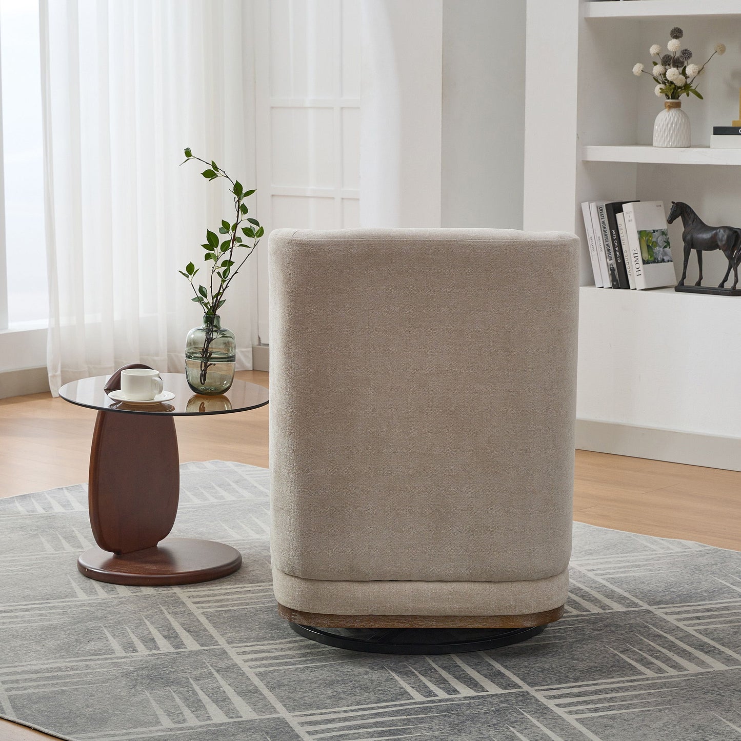 Modern Cushioned Armless Metal Base 360 Degree Swivel Chair With Pillow, Suitable For Living Room, Family Room, Bedroom, Lounge Area, Office - Beige
