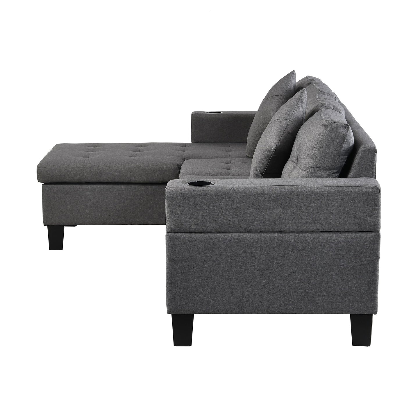 Sectional Sofa Set For Living Room With L Shape Chaise Lounge, Cup Holder And Left Or Right Hand Chaise Modern 4 Seat - Gray
