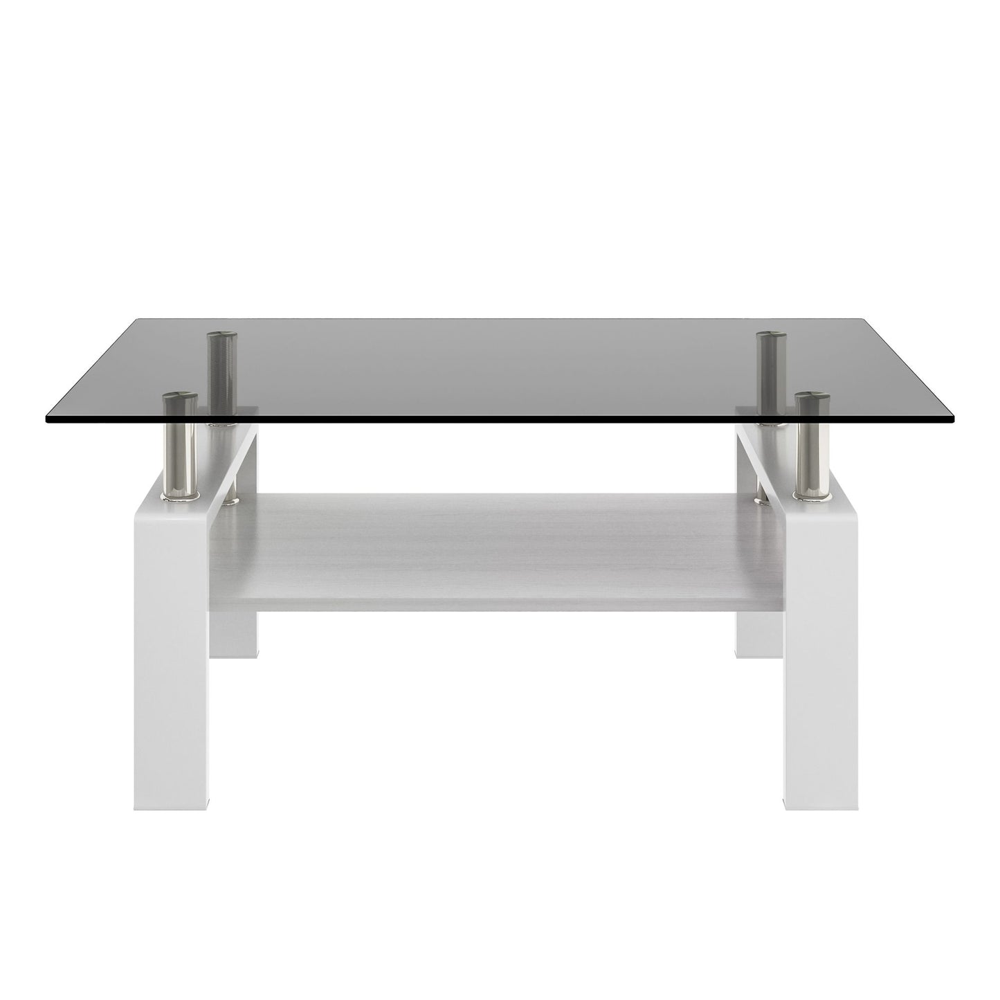 Modern Rectangular Coffee Table With Tempered Glass Top Layer, Table For Living Room - Gray