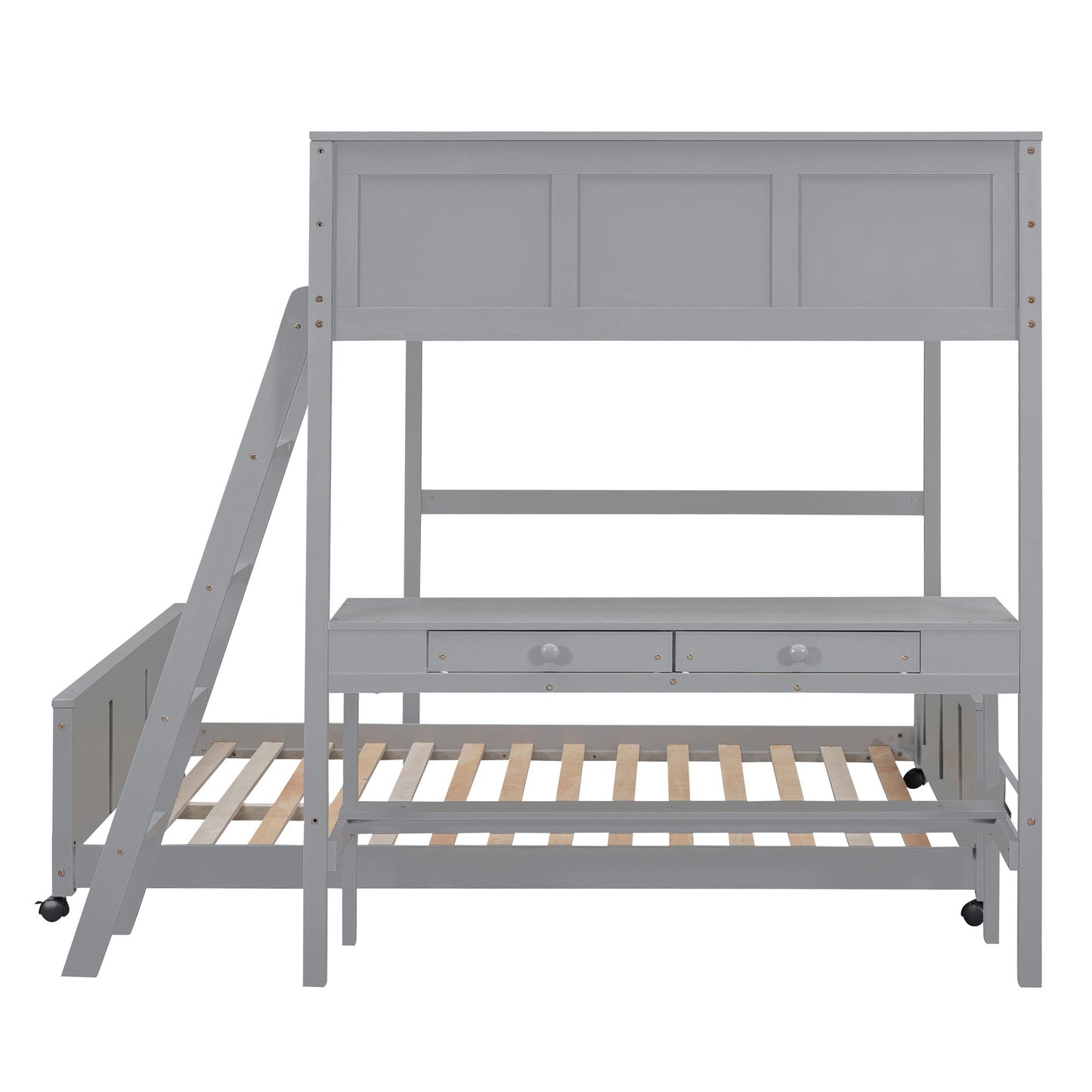 Full Over Full Bunk Bed With Desk - Gray
