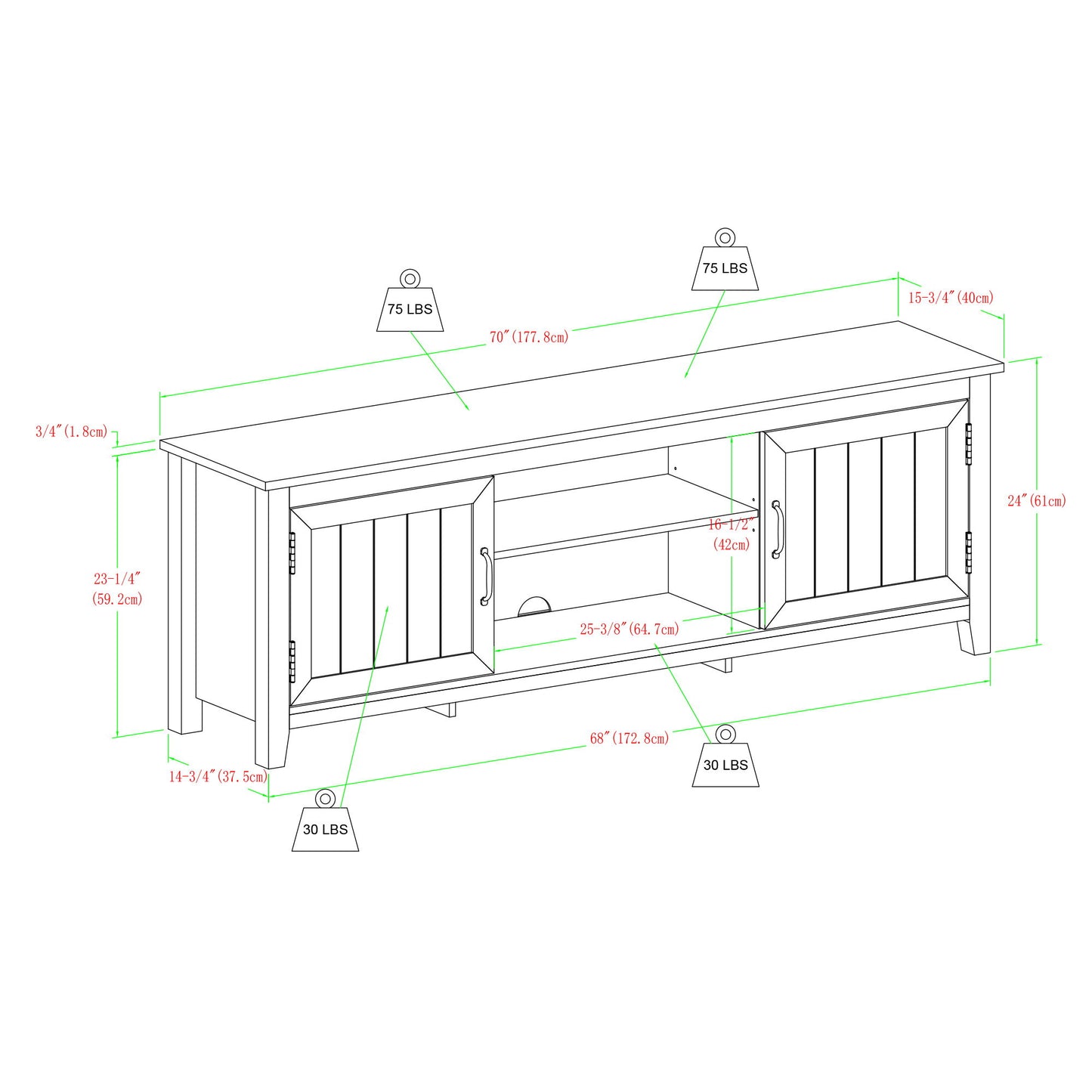 Modern Farmhouse 2 Door Grooved 70" TV Stand For 85" TVs - Stone Gray
