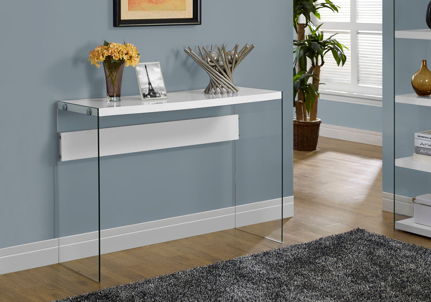 Accent Console Table For Entryway, Glossy Contemporary & Modern - White