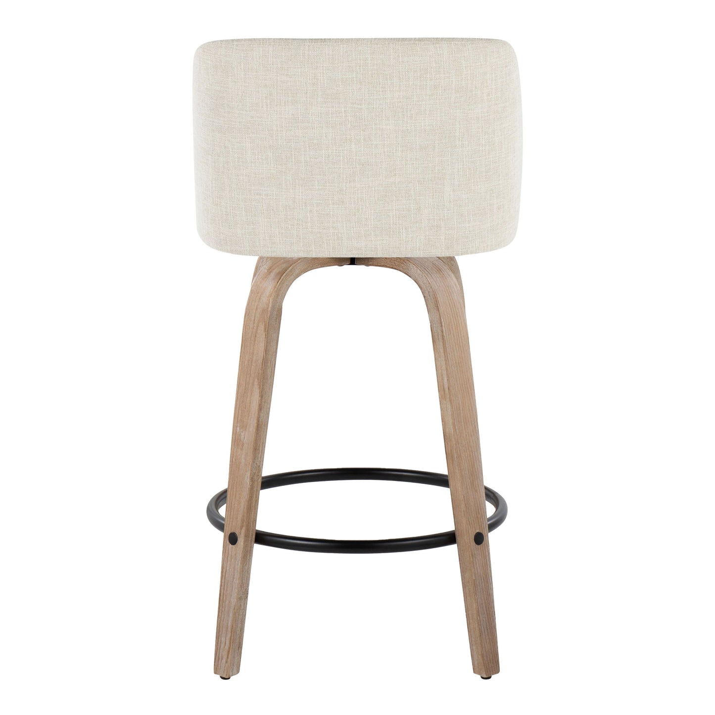 Toriano - Contemporary Fixed Height Counter Stool Swivel With Round Footrest (Set of 2) - Whitewashed / Cream