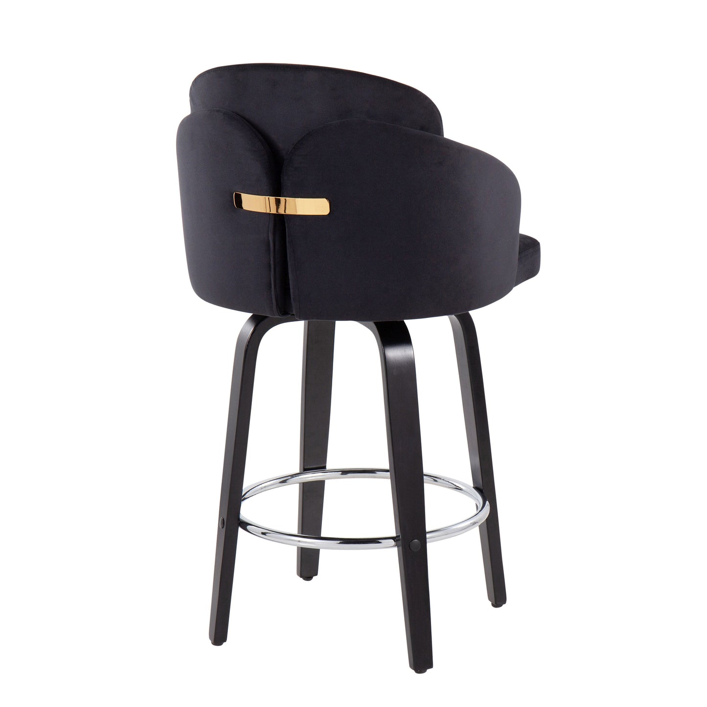Dahlia - Contemporary Counter Stool Round Chrome Footrest (Set of 2) - Black / Gold