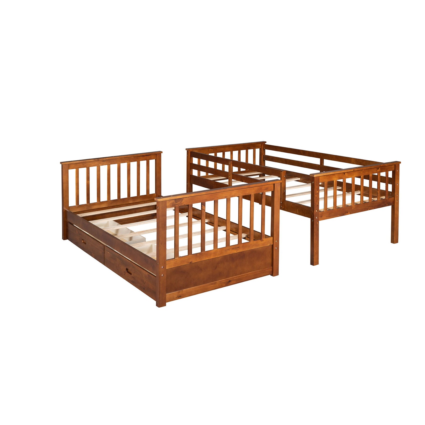 Twin Over Twin Bunk Bed With Ladders And 2 Storage Drawers - Walnut