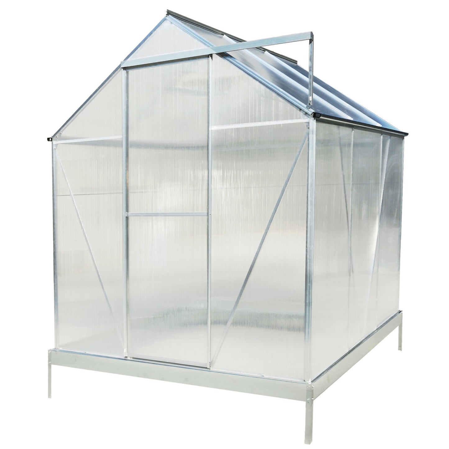 6.3'x6.2'x7' Polycarbonate Greenhouse, Heavy Duty Outdoor Aluminum Walk-In Green House Kit With Rain Gutter, Vent And Door For Backyard Garden - Aluminium
