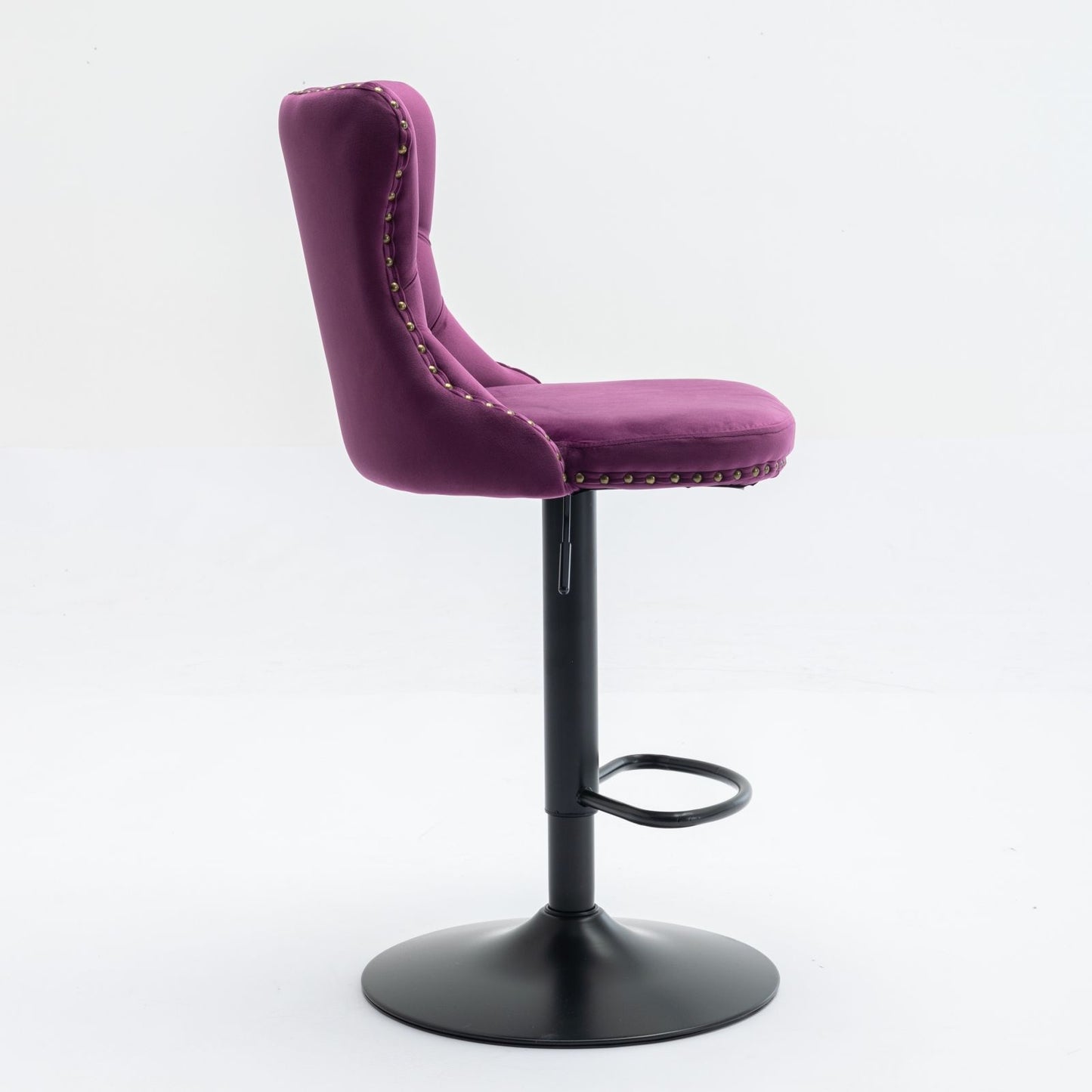 Swivel Velvet Barstools Adjusatble Seat Height , Modern Upholstered Bar Stools With Backs Comfortable Tufted For Home Pub And Kitchen Island (Set of 2) - Purple
