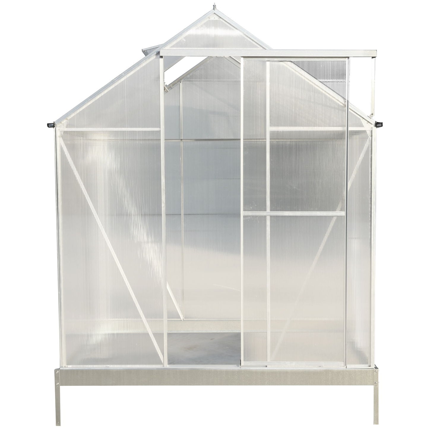 Polycarbonate Greenhouse, Heavy Duty Outdoor Aluminum Walk-In Green House Kit With Rain Gutter, Vent And Door For Backyard Garden - Aluminium