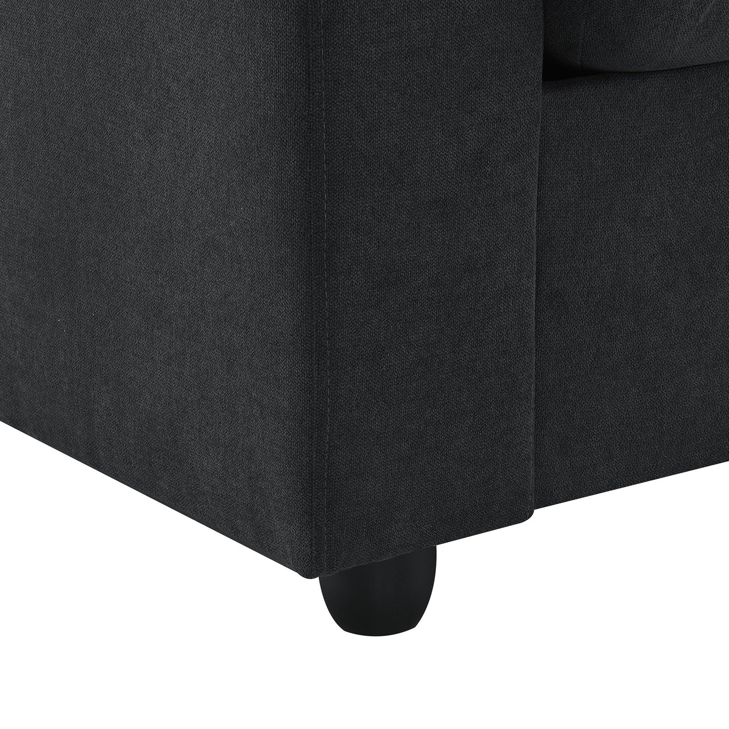 Modern Sectional Sofa, L-Shaped Couch Set With 2 Free Pillows, 4 Seat Polyester Fabric Couch Set With Convertible Ottoman - Black