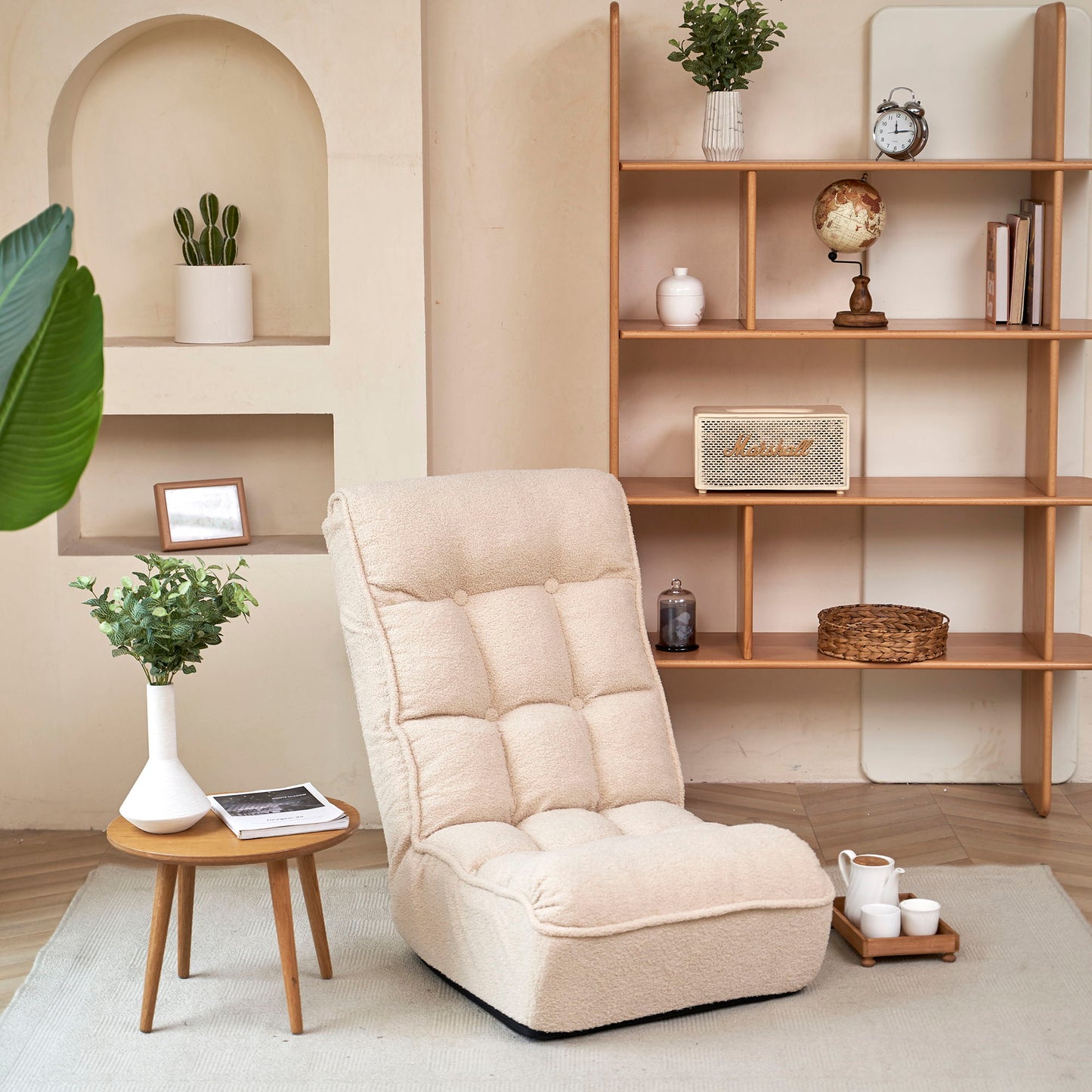 Single Sofa Reclining Japanese Chair Lazy Sofa Tatami Balcony Adjustable Chair - Ivory