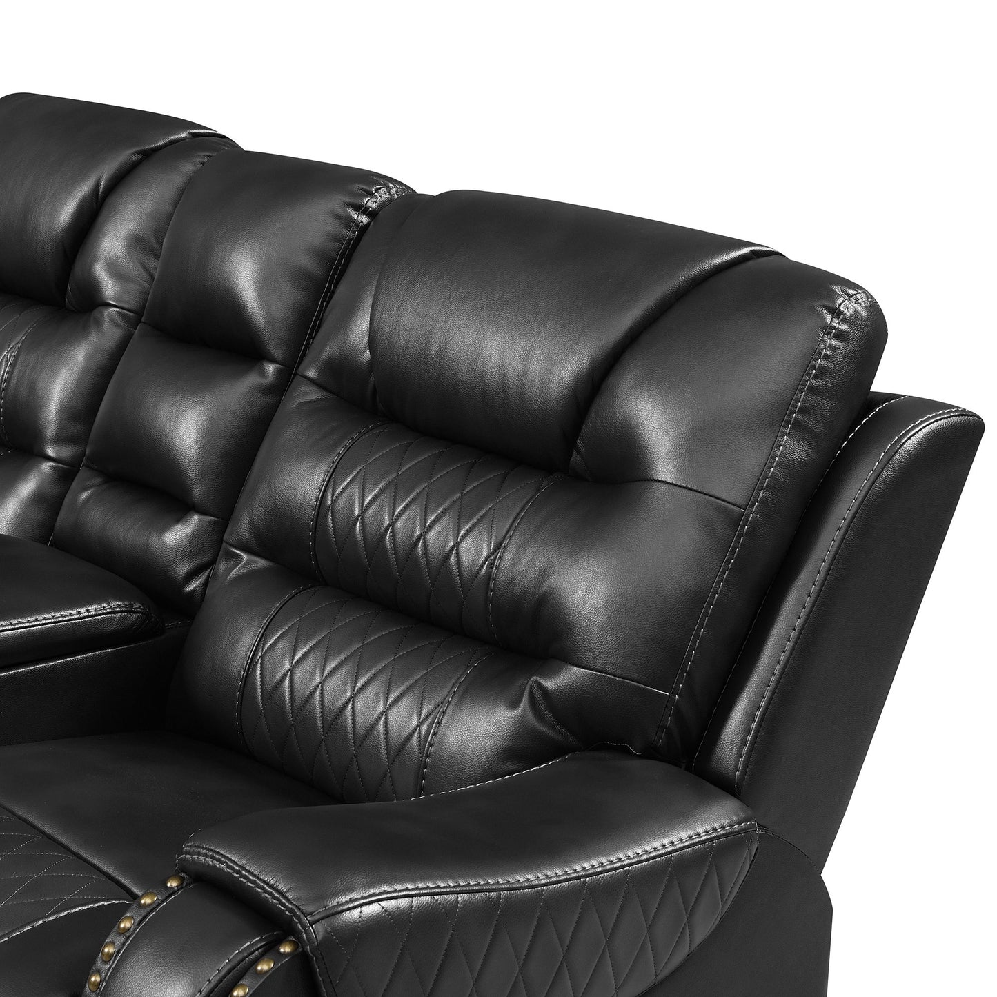 Manual Reclining Sectional Sofa Set L Shaped Symmetrical Motion Sofa Corner Couch Sets With Storage Boxes, 4 Cup Holders And LED Light Strip For Living Room - Black