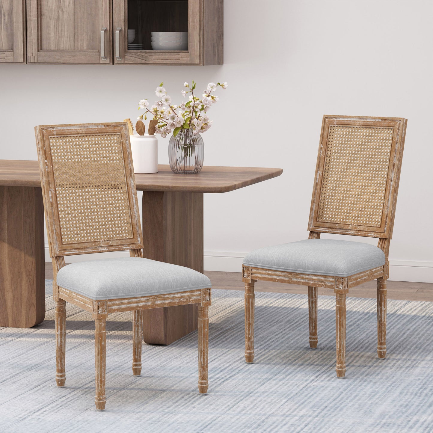 French Country Dining Chair (Set of 2) With Upholstered Seats - Light Gray