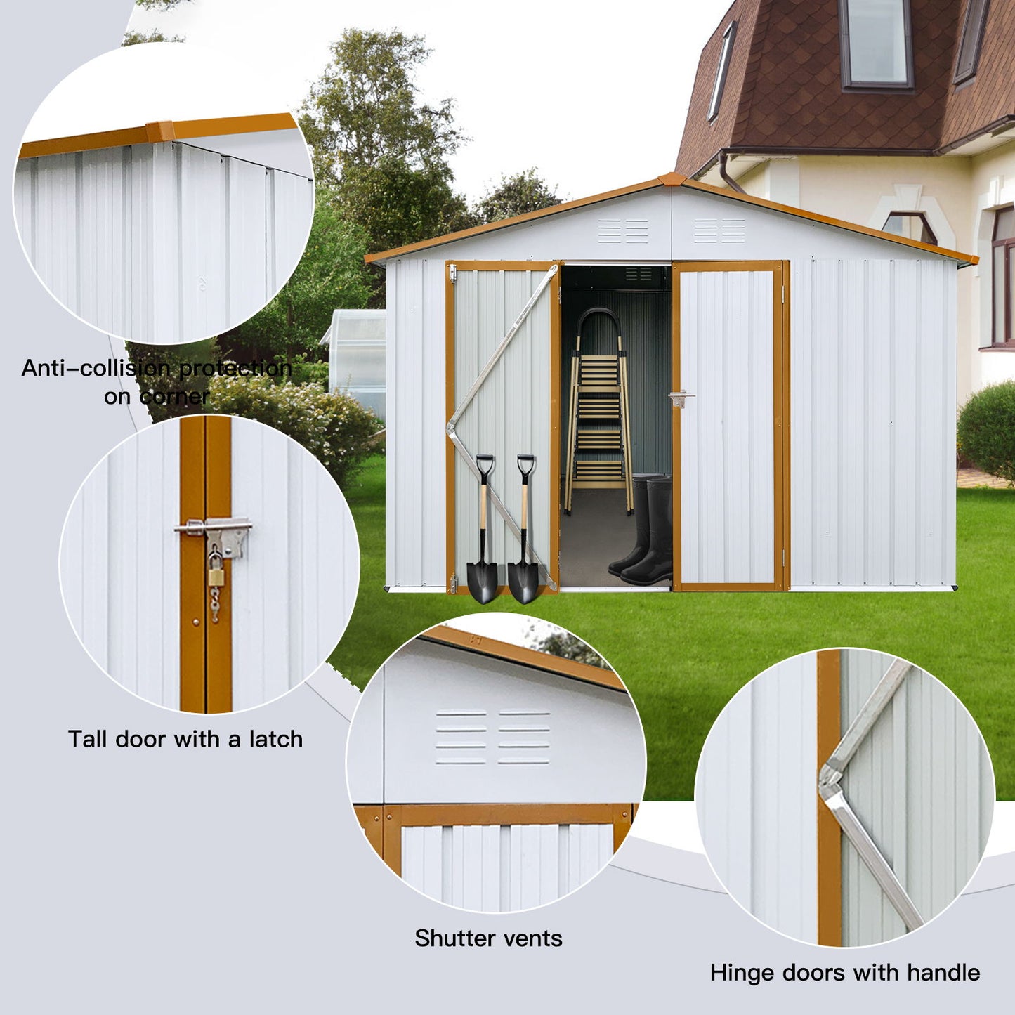 10'x12' Garden Sheds Outdoor Storage Sheds - White / Yellow