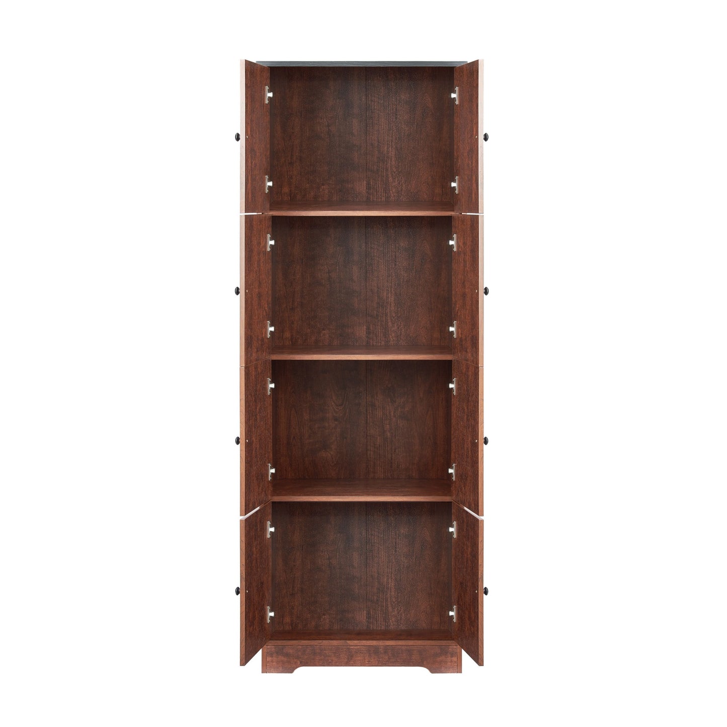 Tall Storage Cabinet With 8 Doors And 4 Shelves, Wall Storage Cabinet For Living Room, Kitchen, Office, Bedroom, Bathroom - Walnut