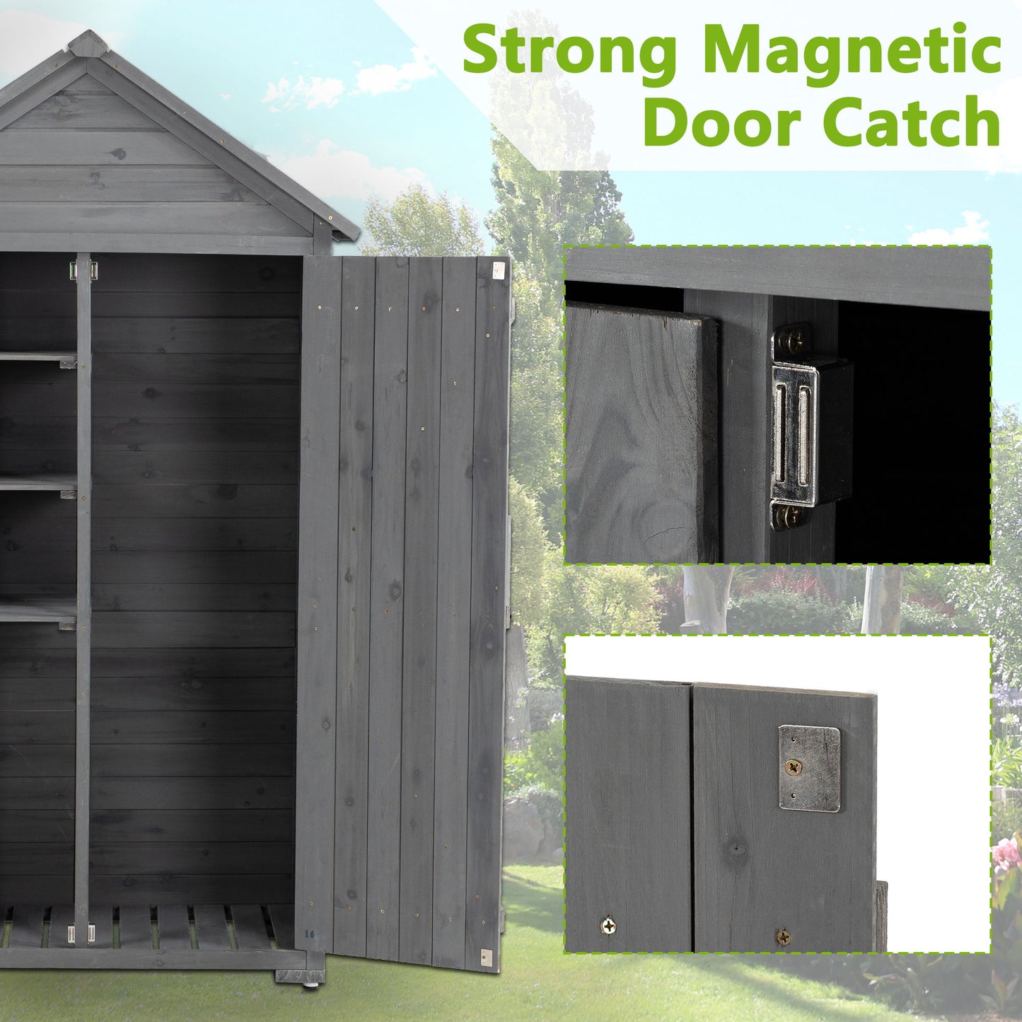 Outdoor Storage Cabinet, Garden Wood Tool Shed, Outside Wooden Shed Closet With Shelves And Latch For Yard - Gray