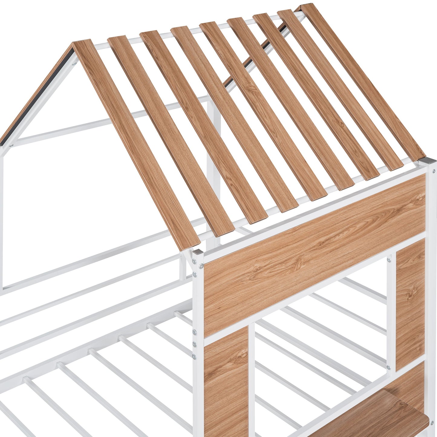 Twin Size Loft Bed With Roof, Window, Guardrail, Ladder - White