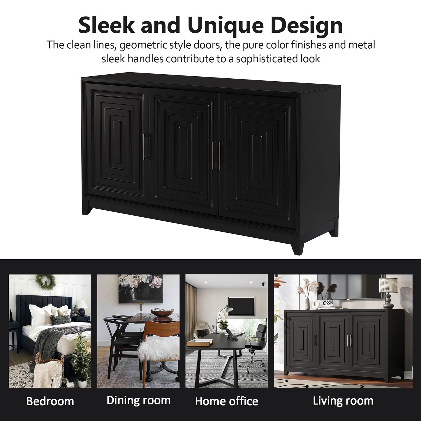 TV Stand For TVs Up To 65", Modern Entertainment Center Media Console Cabinet With 2 Spacious Storage Space, Solid Wood Legs For Living Room - Black
