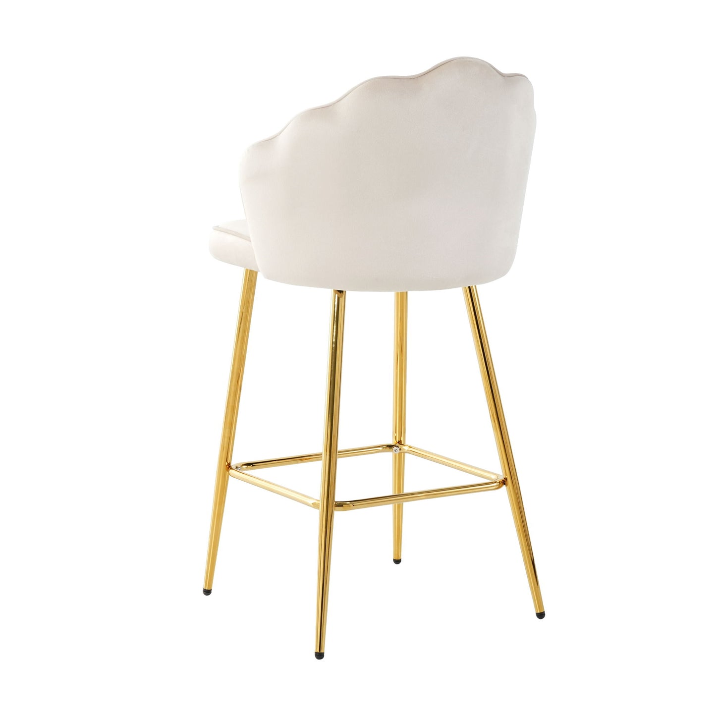 Elegant Shell Shape Off White Velvet Bar Chair Plated Metal Legs For Coffee Shops And Restaurants (Set of 2) - Gold