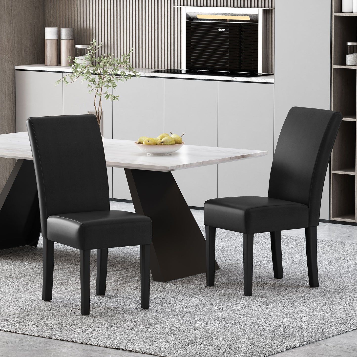Contemporary Dining Chair (Set of 2) With Rubberwood Legs - Black