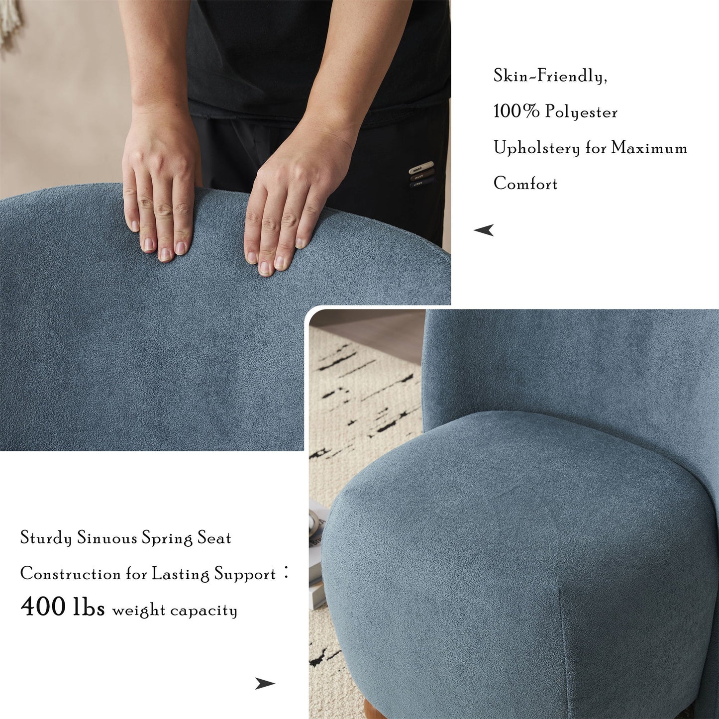 Modern Low Back Accent Chair, Upholstered Armless Living Room Chairs, Round Pine Wood Feet, For Small Living Spaces, Living Room - Blue